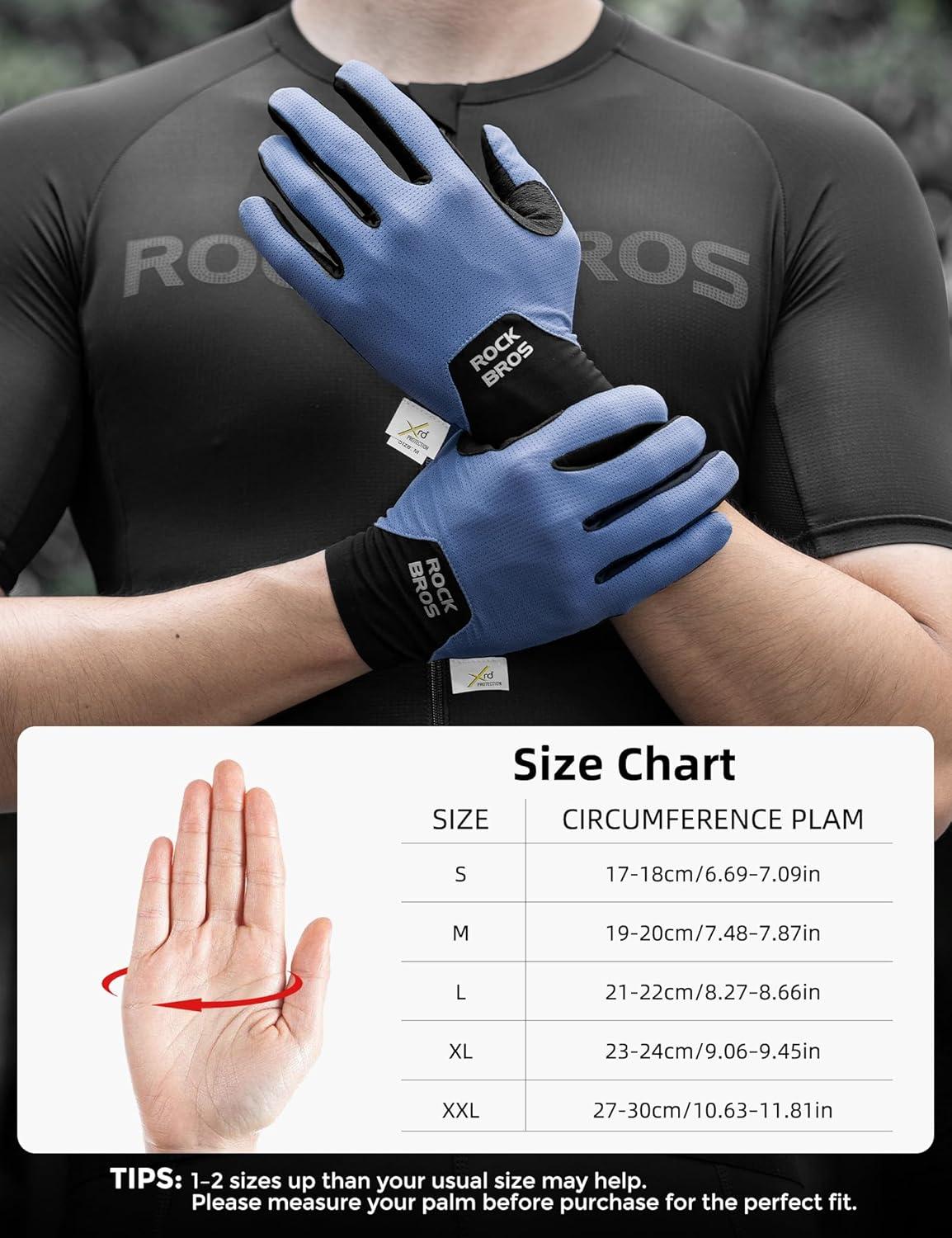 imageROCKBROS Cycling Gloves for Men Women XRD Shock Absorbing Bicycle Riding AntiSlip Breathable Full Finger UVSunProtection Gloves for RoadMountain amp Electric BikeEBike CommuterBlue