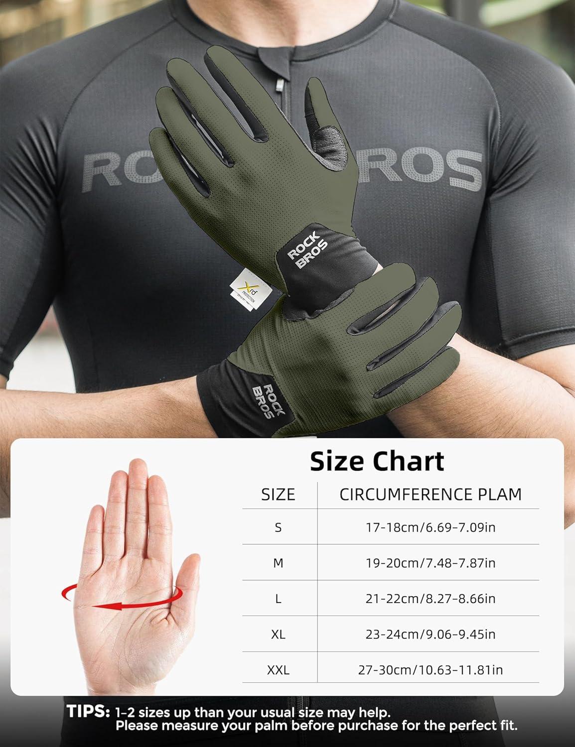 imageROCKBROS Cycling Gloves for Men Women XRD Shock Absorbing Bicycle Riding AntiSlip Breathable Full Finger UVSunProtection Gloves for RoadMountain amp Electric BikeEBike CommuterGreen