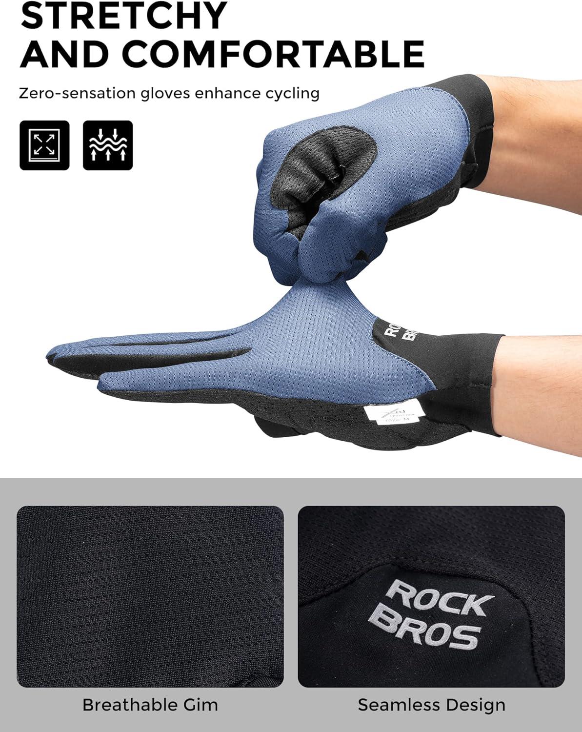imageROCKBROS Cycling Gloves for Men Women XRD Shock Absorbing Bicycle Riding AntiSlip Breathable Full Finger UVSunProtection Gloves for RoadMountain amp Electric BikeEBike CommuterBlue
