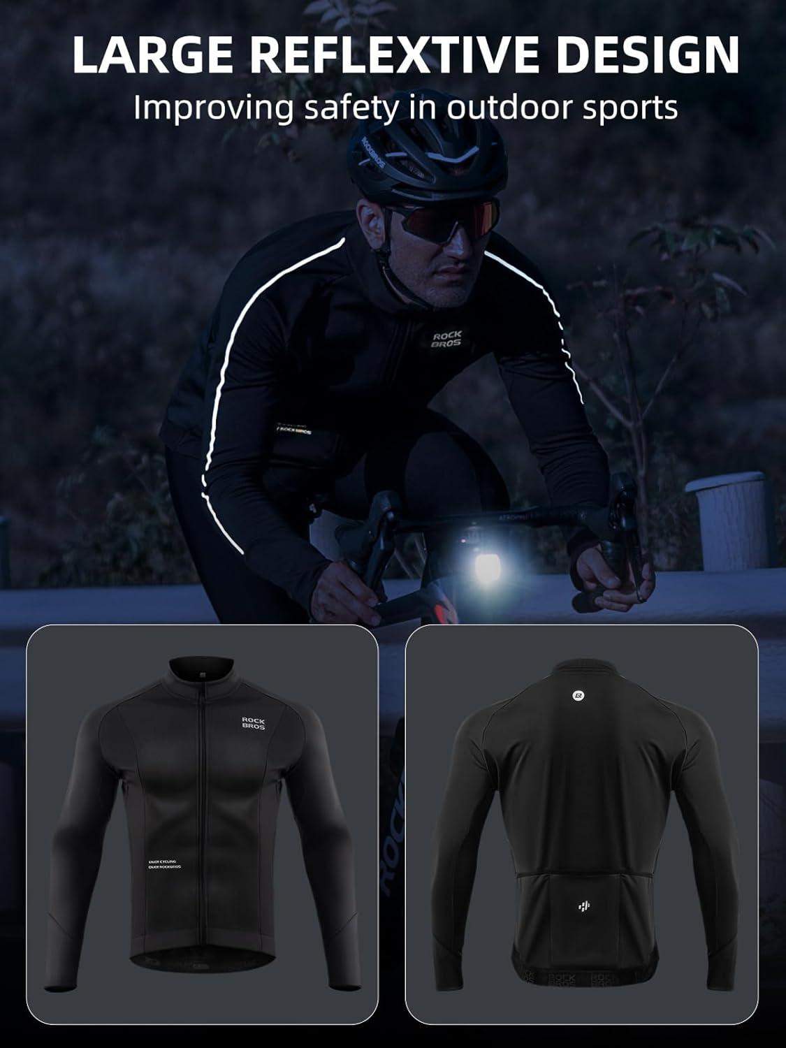 imageROCKBROS Cycling Jacket for Men Winter Thermal Windproof Running Jacket Softshell Jacket Men Road Mountain Bike