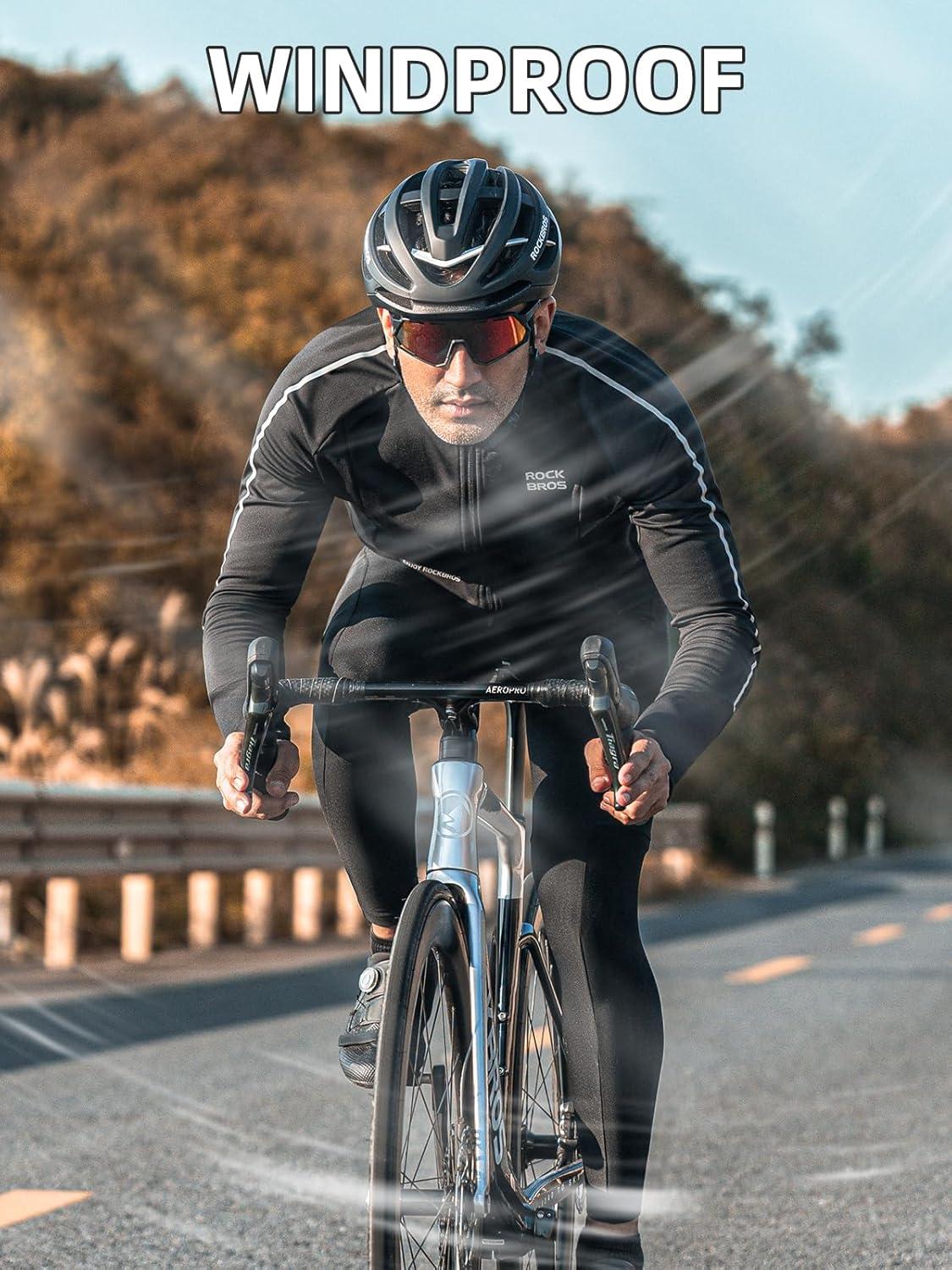 imageROCKBROS Cycling Jacket for Men Winter Thermal Windproof Running Jacket Softshell Jacket Men Road Mountain Bike