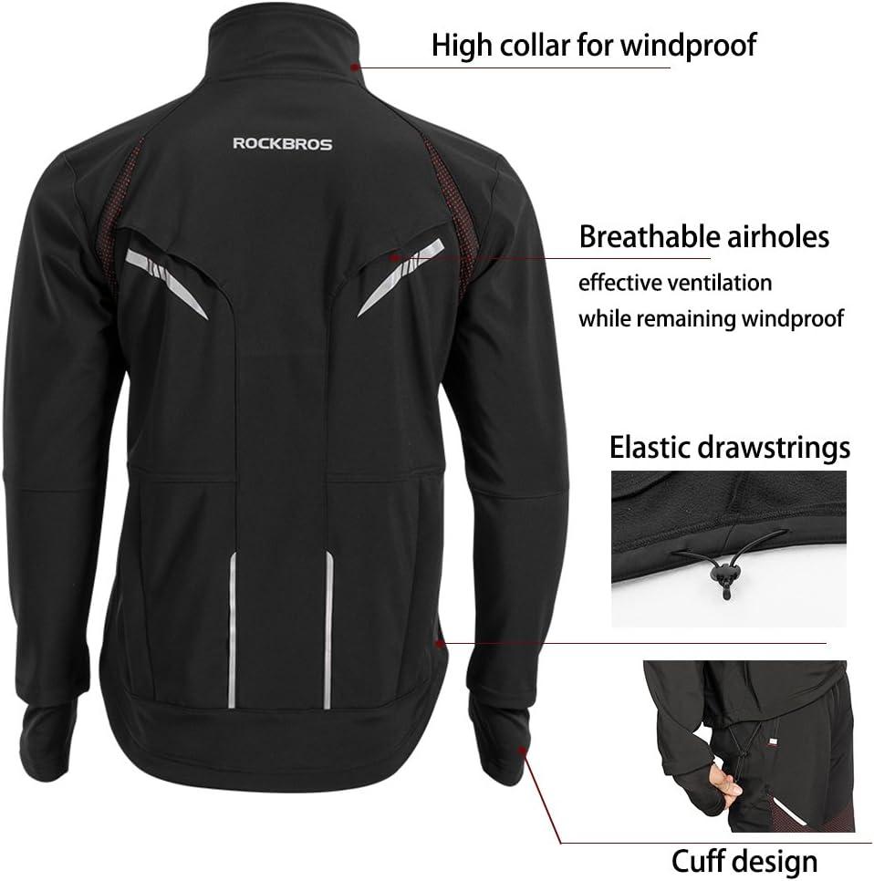 imageROCKBROS Cycling Jackets for Men Winter Bike Jackets Thermal Windproof Jacket for Men Cold Weather Cycling Running HikingBlack