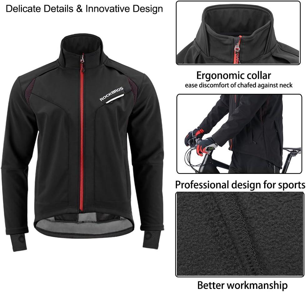 imageROCKBROS Cycling Jackets for Men Winter Bike Jackets Thermal Windproof Jacket for Men Cold Weather Cycling Running HikingBlack