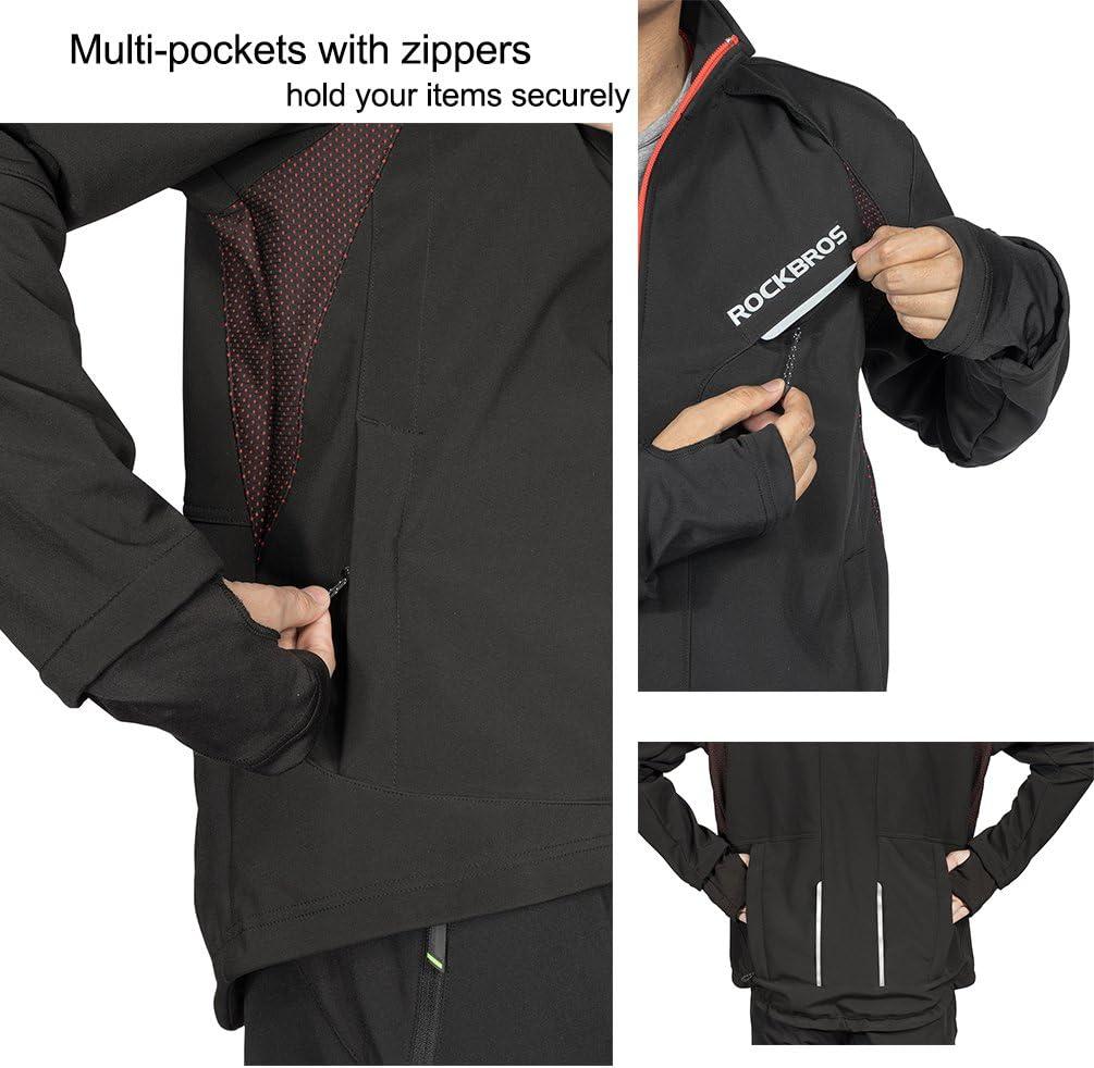 imageROCKBROS Cycling Jackets for Men Winter Bike Jackets Thermal Windproof Jacket for Men Cold Weather Cycling Running HikingBlack