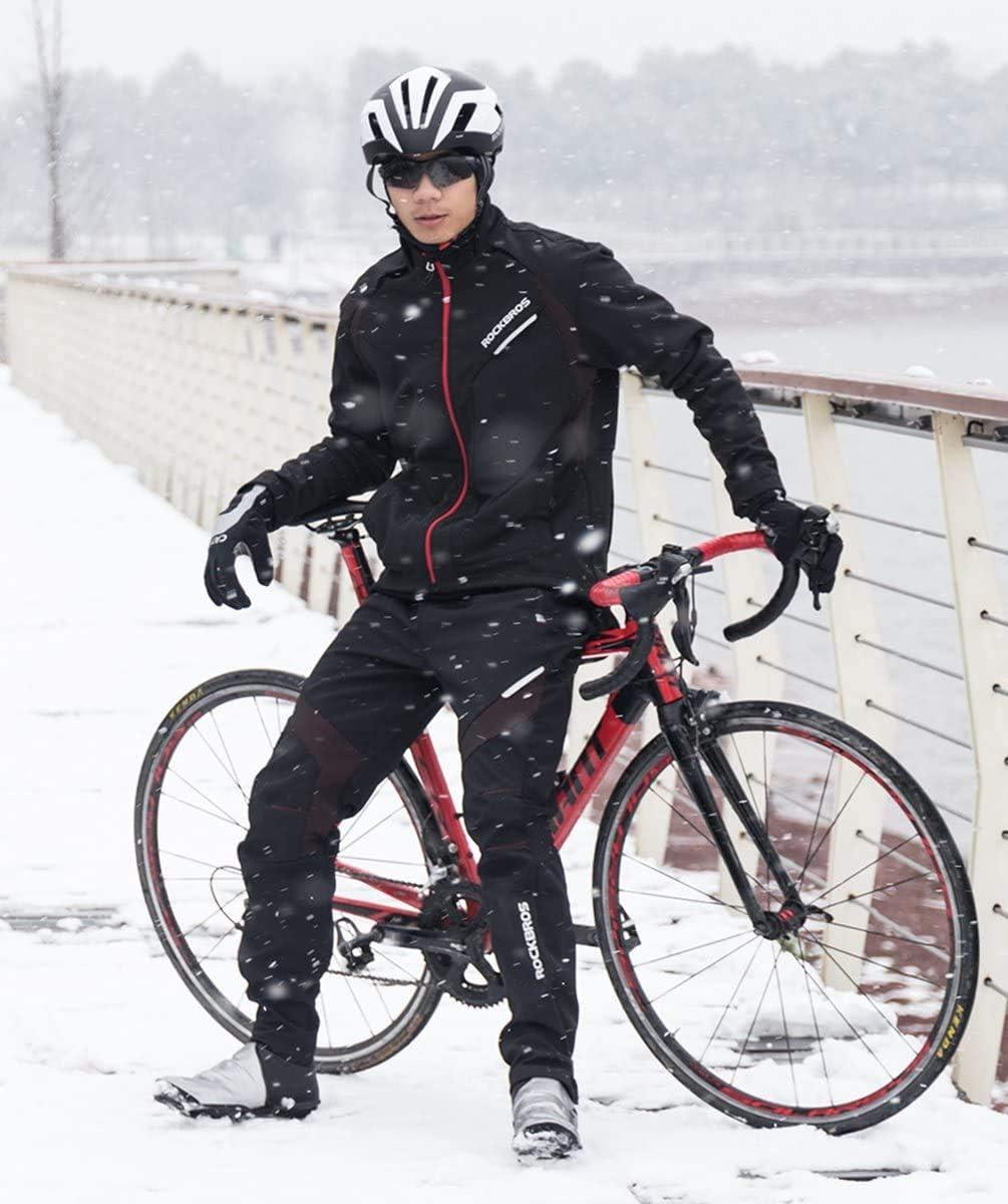 imageROCKBROS Cycling Jackets for Men Winter Bike Jackets Thermal Windproof Jacket for Men Cold Weather Cycling Running HikingBlack