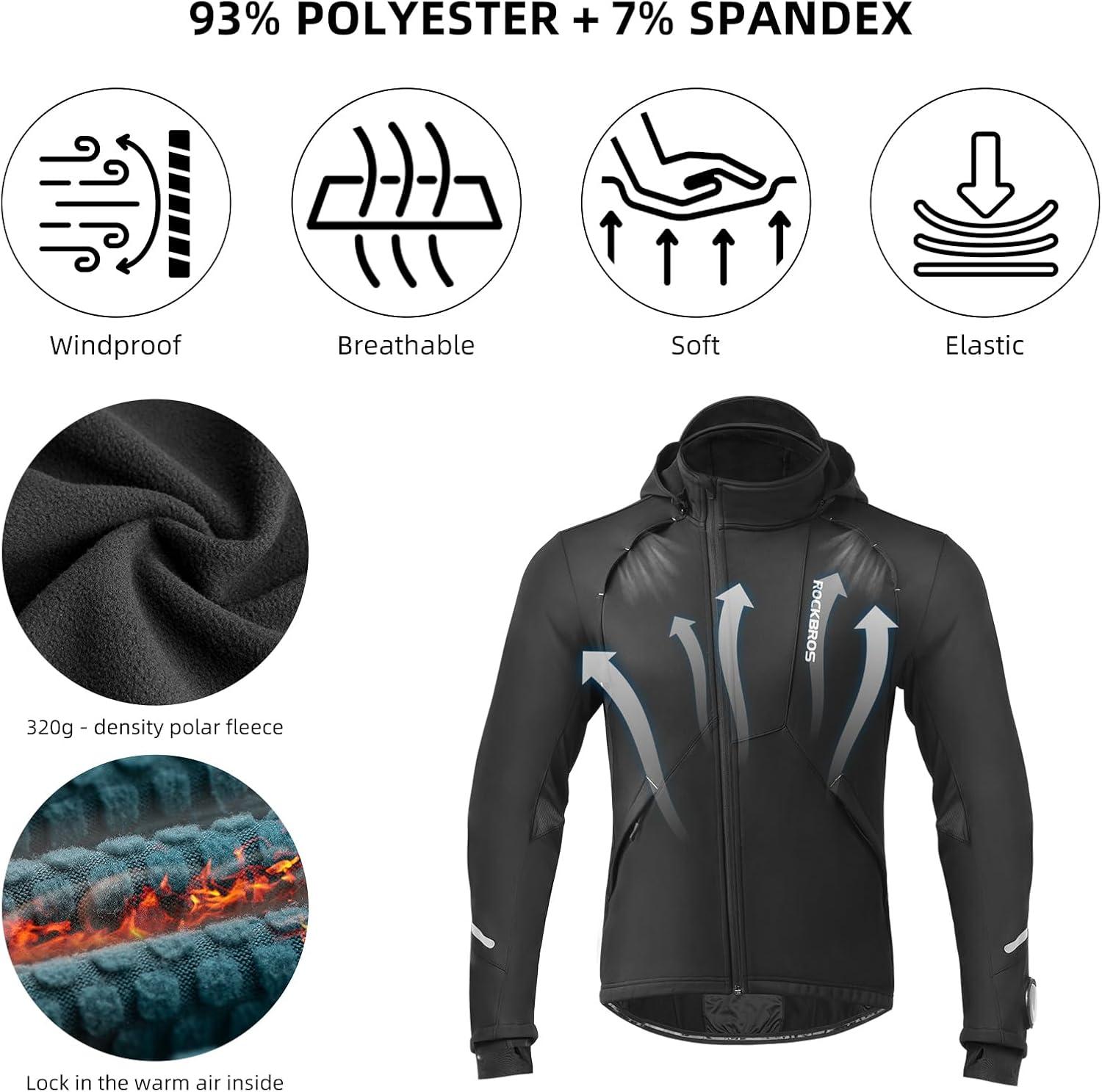 imageROCKBROS Cycling Jackets for Men Winter Bike Jackets Thermal Windproof Jacket for Men Cold Weather Cycling Running HikingDeep Black