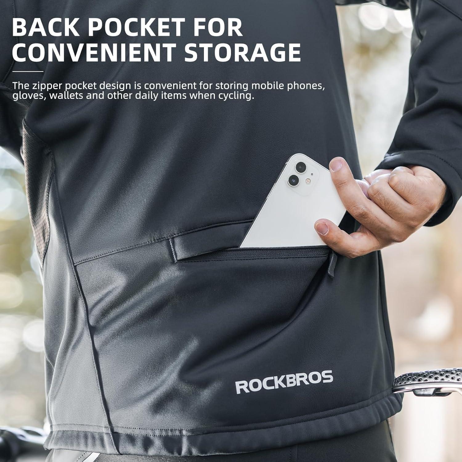 imageROCKBROS Cycling Jackets for Men Winter Bike Jackets Thermal Windproof Jacket for Men Cold Weather Cycling Running HikingDeep Black
