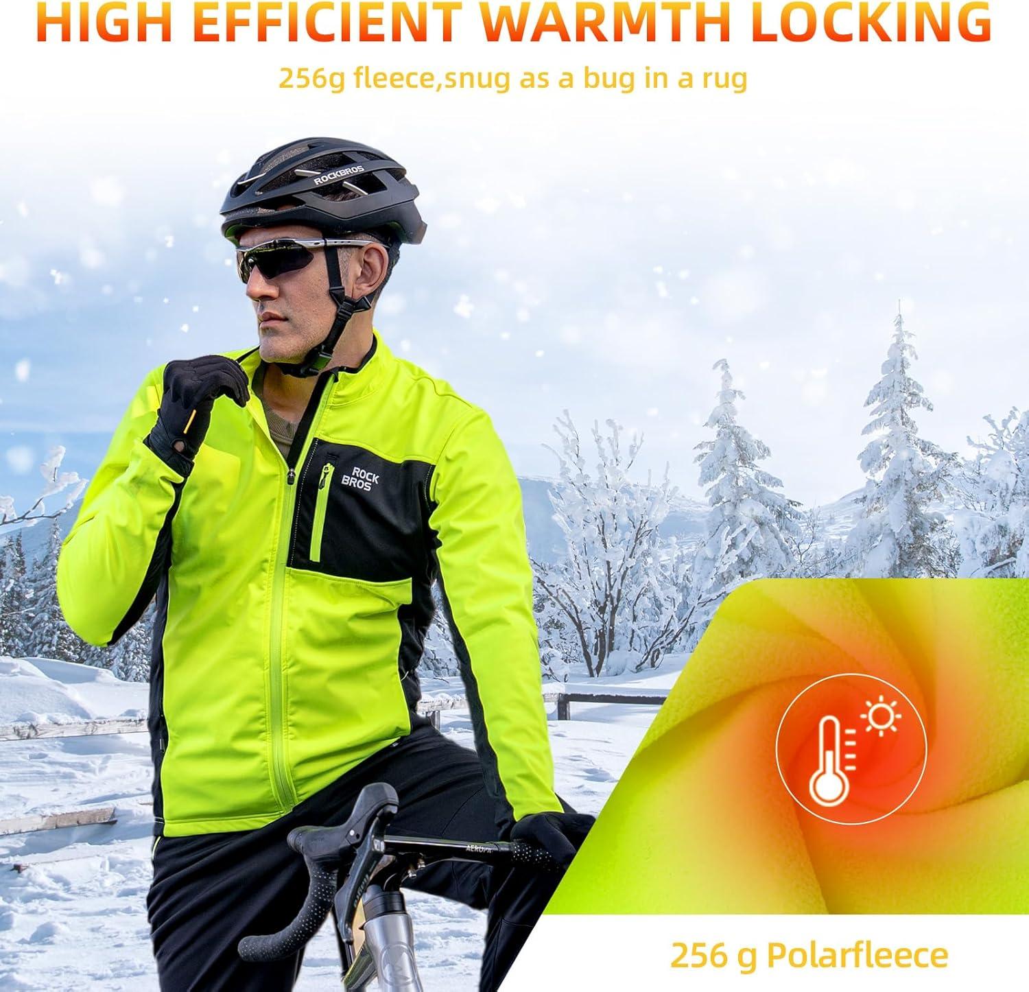 imageROCKBROS Cycling Jackets for Men Winter Warm UP Thermal Bike Jackets Breathable Windproof with 3 Pockets