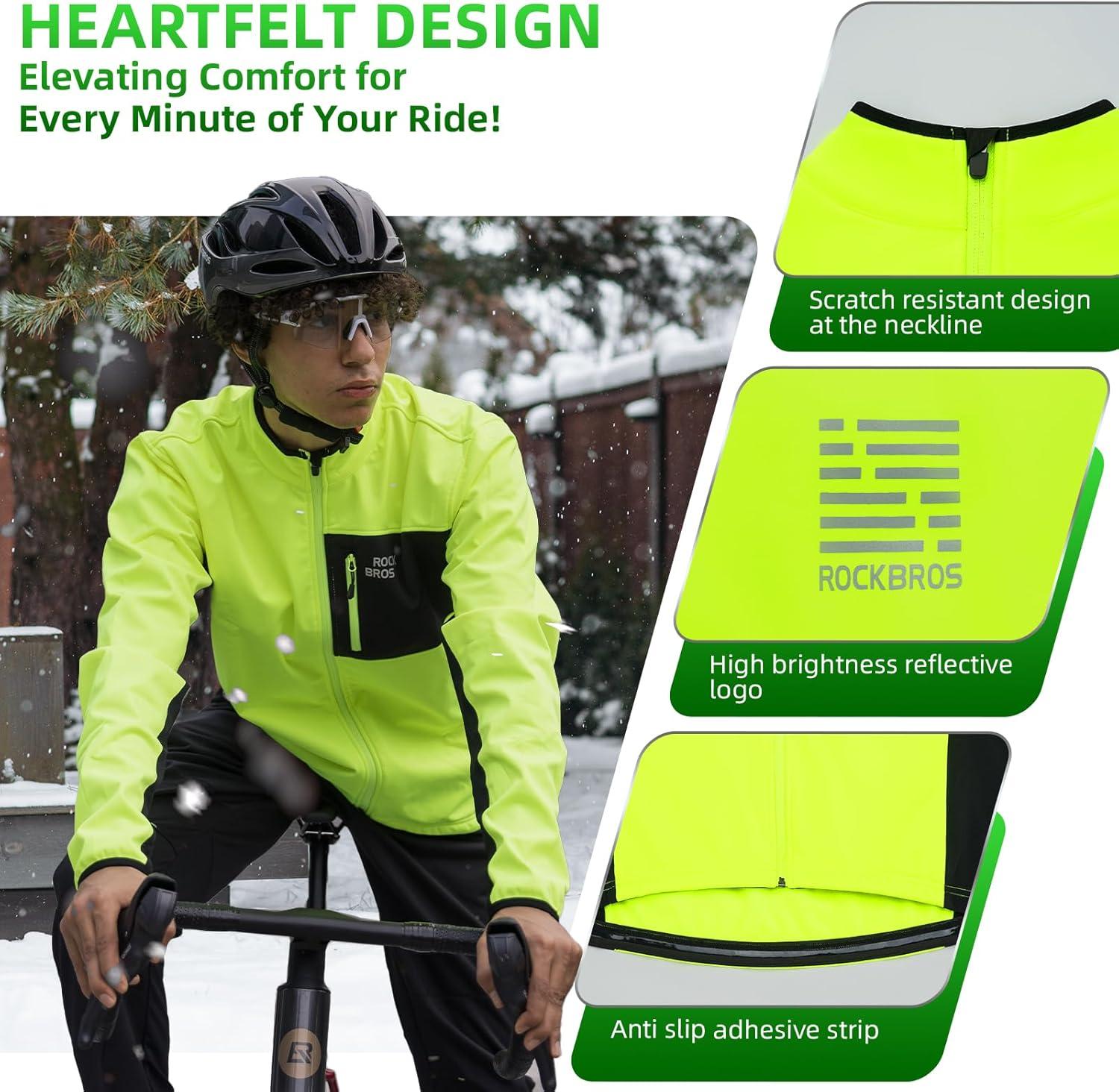 imageROCKBROS Cycling Jackets for Men Winter Warm UP Thermal Bike Jackets Breathable Windproof with 3 Pockets