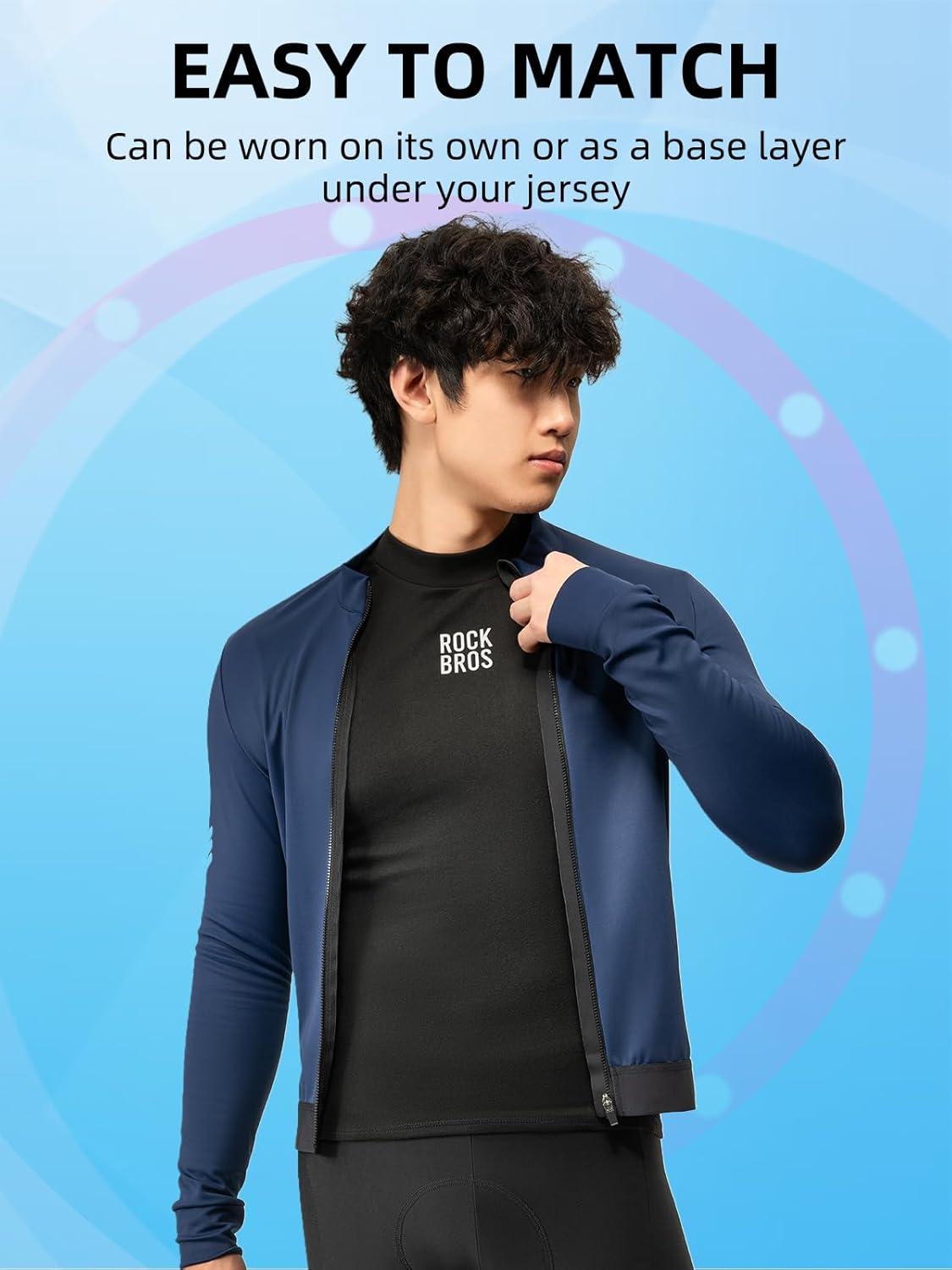 imageROCKBROS Cycling Jersey Thermal Cycling Base Layer Long Sleeve Compression Shirts Crew Neck Quick Dry Tops for Workout