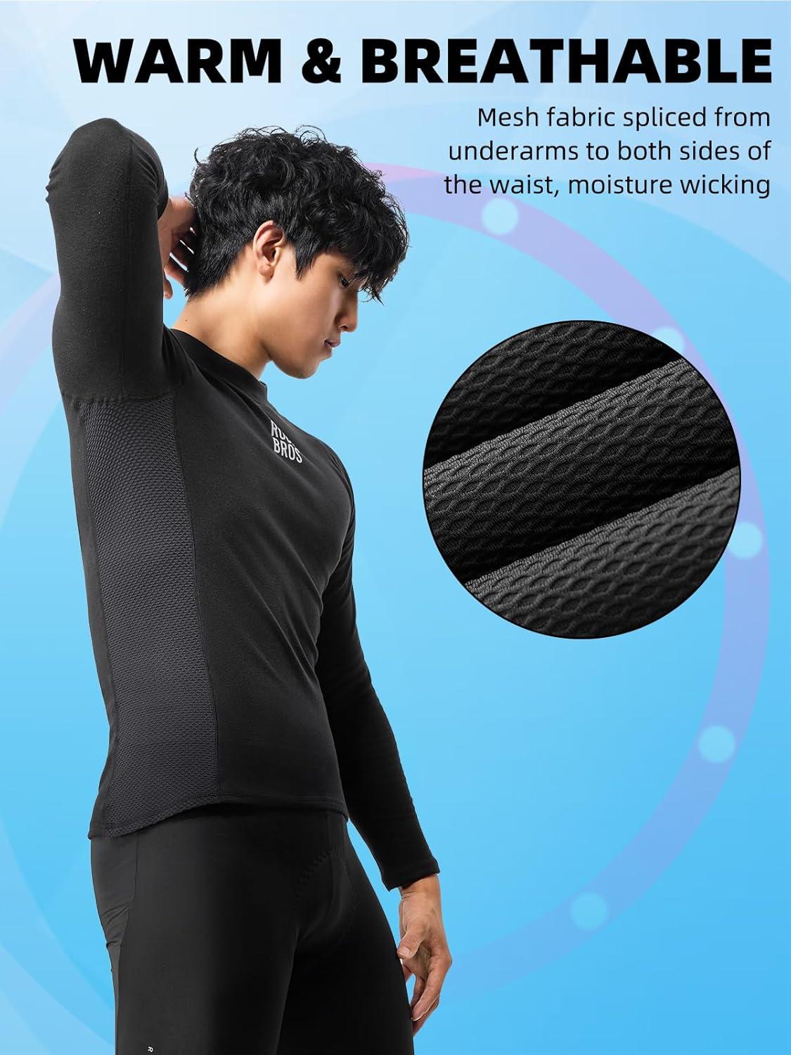 imageROCKBROS Cycling Jersey Thermal Cycling Base Layer Long Sleeve Compression Shirts Crew Neck Quick Dry Tops for Workout