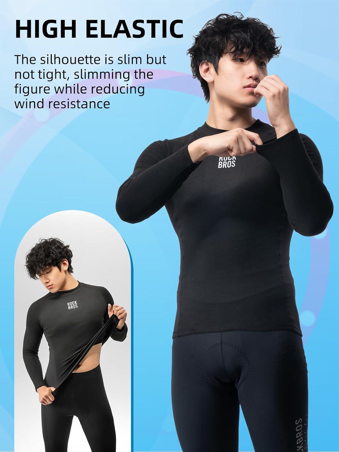 imageROCKBROS Cycling Jersey Thermal Cycling Base Layer Long Sleeve Compression Shirts Crew Neck Quick Dry Tops for Workout
