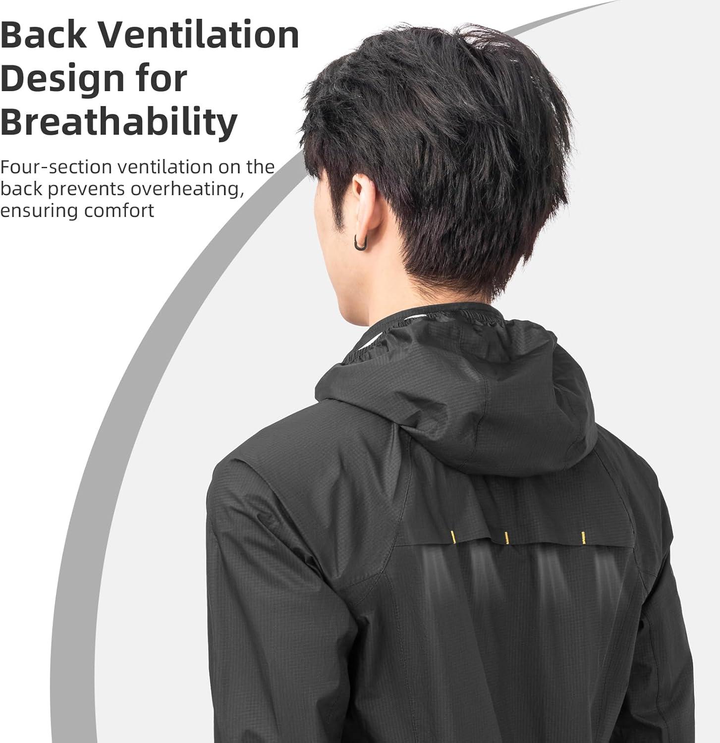 imageROCKBROS Cycling Rain Jacket Mens Rain Jackets Waterproof with Hood Windbreaker Cycling Rain Gear Lightweight ReflectiveBlack