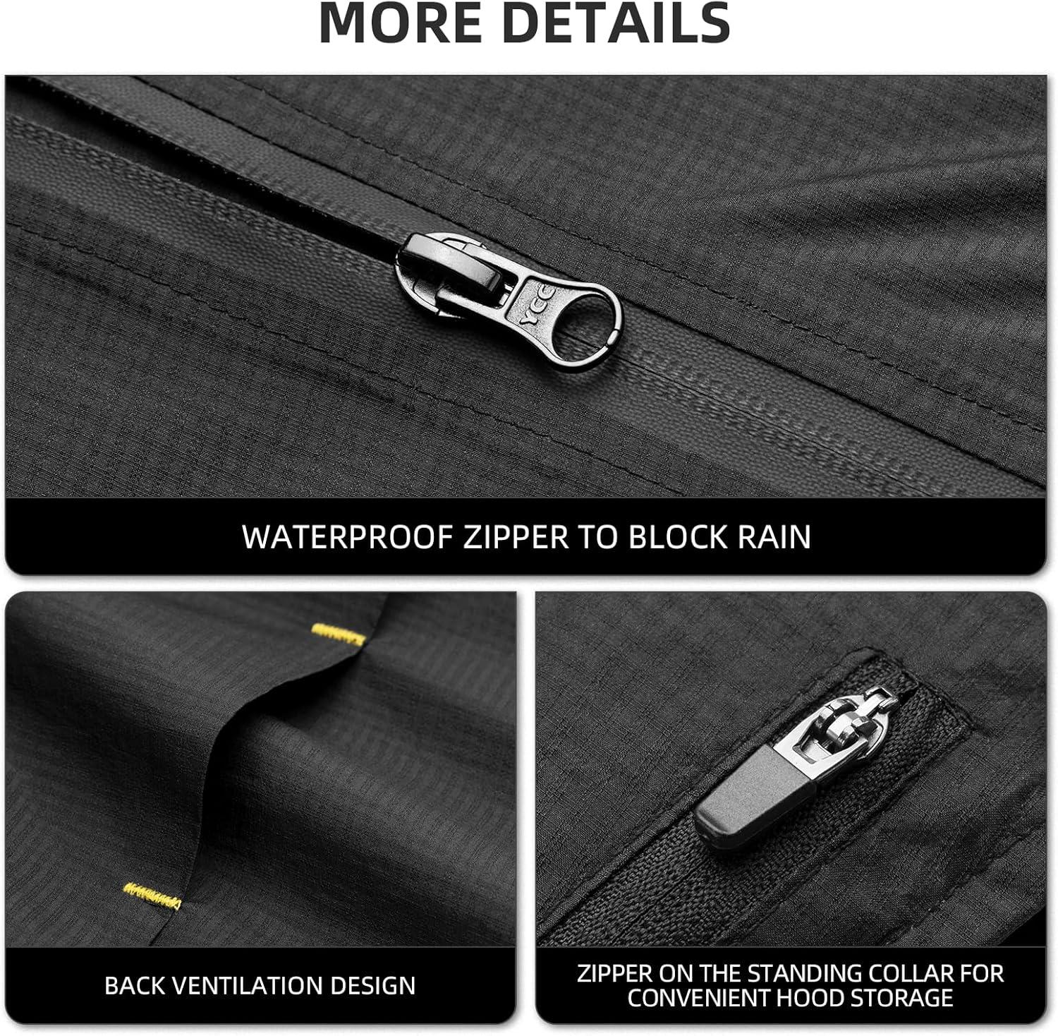imageROCKBROS Cycling Rain Jacket Mens Rain Jackets Waterproof with Hood Windbreaker Cycling Rain Gear Lightweight ReflectiveBlack