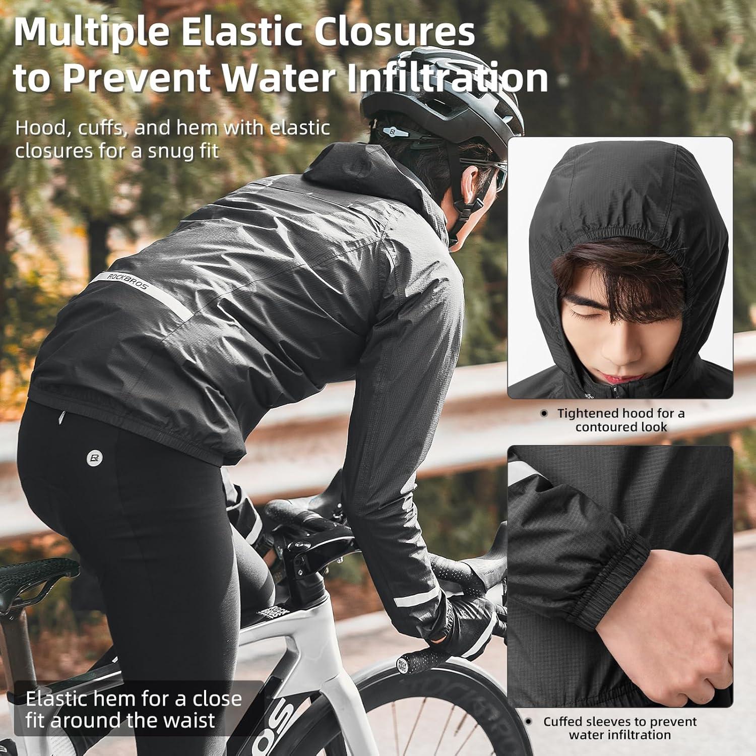 imageROCKBROS Cycling Rain Jacket Mens Rain Jackets Waterproof with Hood Windbreaker Cycling Rain Gear Lightweight ReflectiveBlack