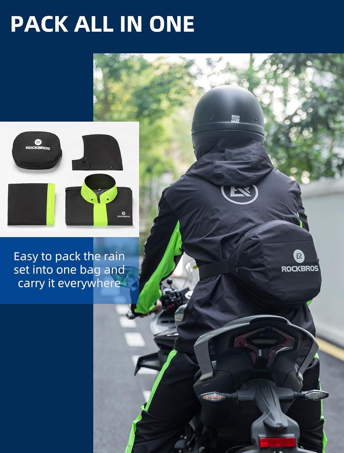 imageROCKBROS Cycling Rain Suit for Men Motorcycle Rain Jacket with Pants Windbreaker for All Sports Motorcycle Rain Gear