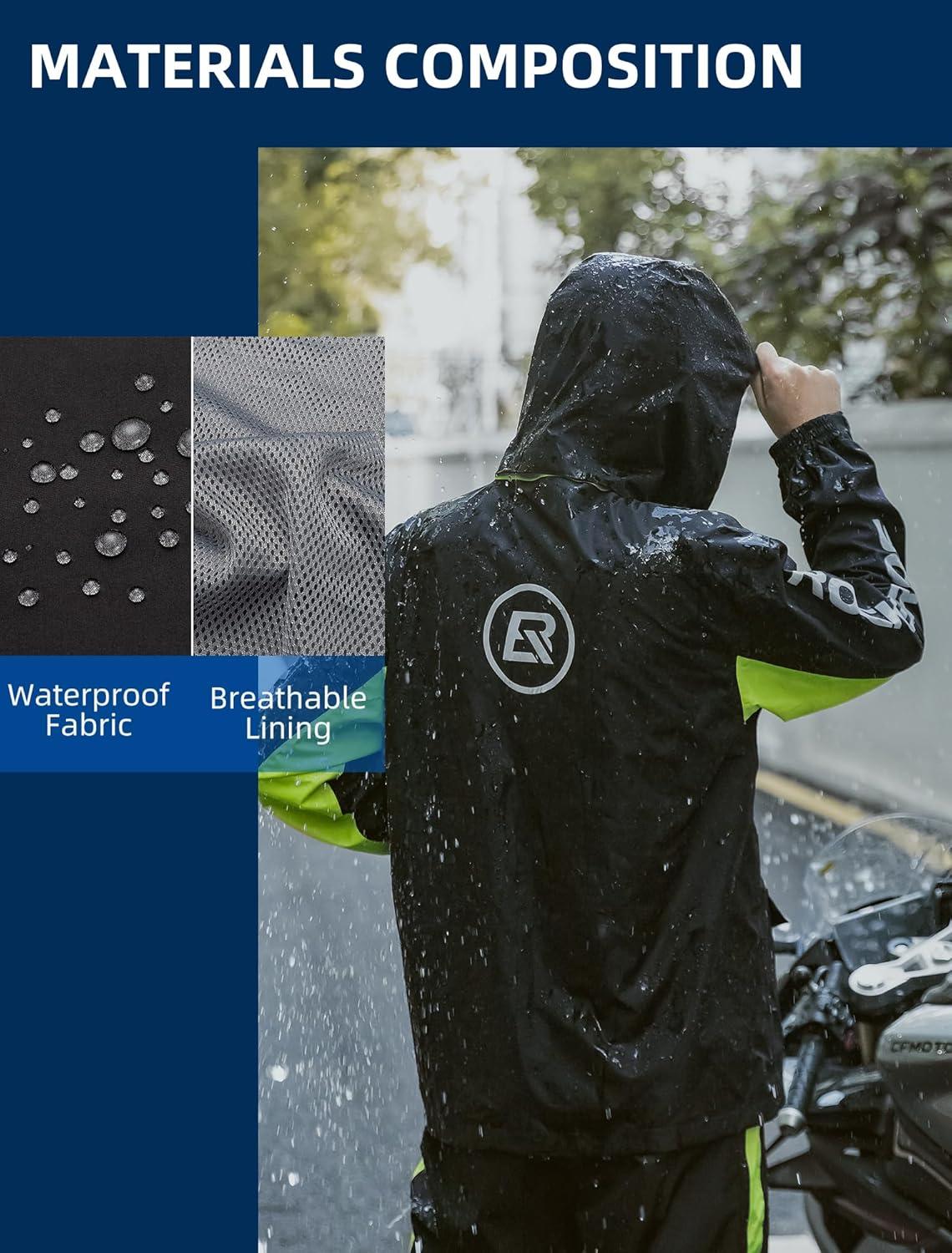 imageROCKBROS Cycling Rain Suit for Men Motorcycle Rain Jacket with Pants Windbreaker for All Sports Motorcycle Rain Gear