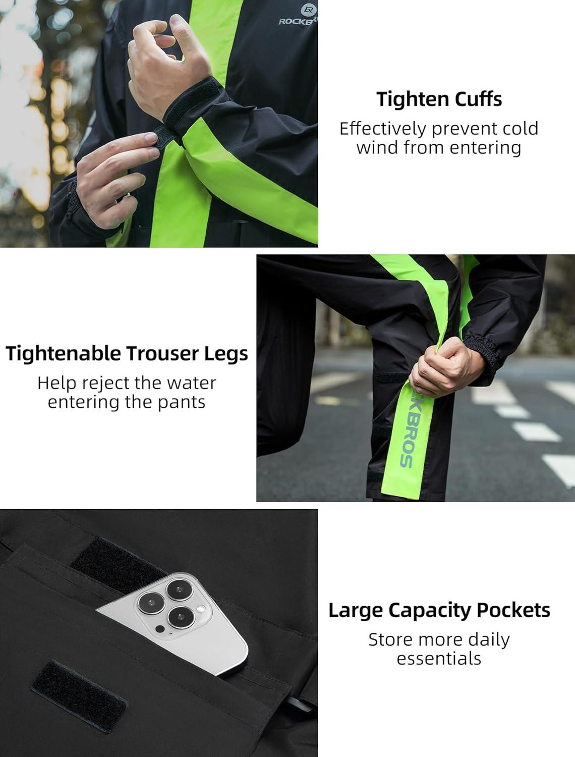 imageROCKBROS Cycling Rain Suit for Men Motorcycle Rain Jacket with Pants Windbreaker for All Sports Motorcycle Rain Gear