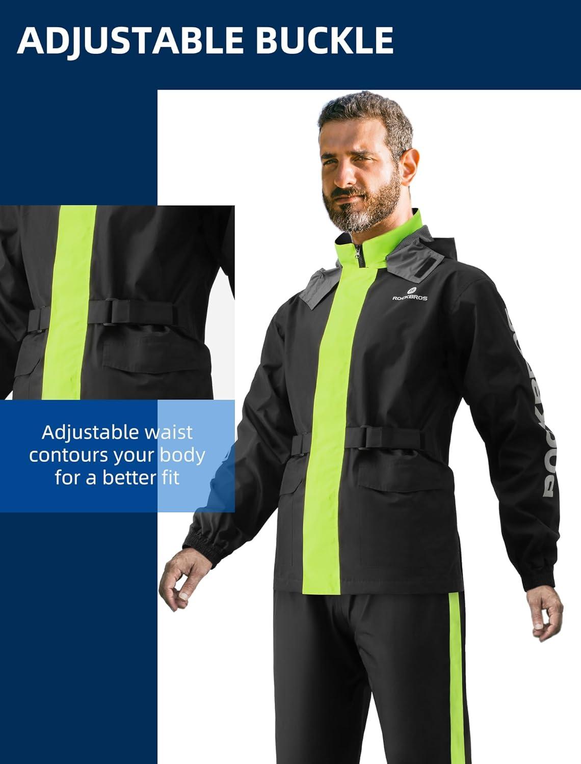 imageROCKBROS Cycling Rain Suit for Men Motorcycle Rain Jacket with Pants Windbreaker for All Sports Motorcycle Rain Gear