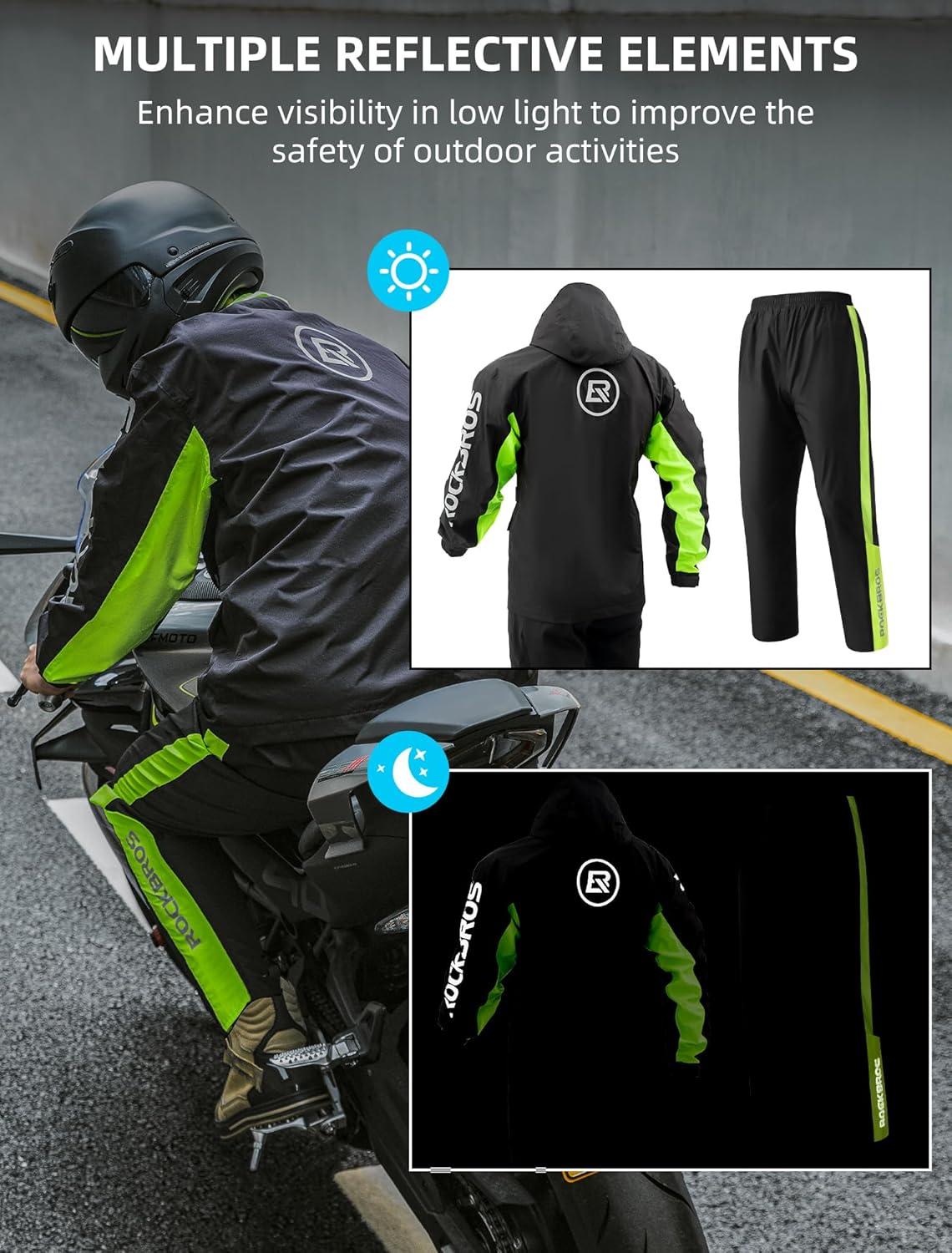 imageROCKBROS Cycling Rain Suit for Men Motorcycle Rain Jacket with Pants Windbreaker for All Sports Motorcycle Rain Gear