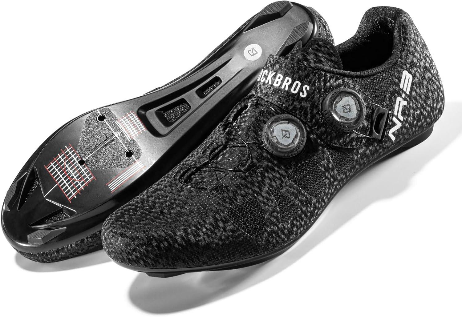 imageROCKBROS Cycling Shoes NR3 with 2 Knob Lock Professional for Men Breathable amp Stable Road Bike ShoesBlackcarbon Fiber Sole