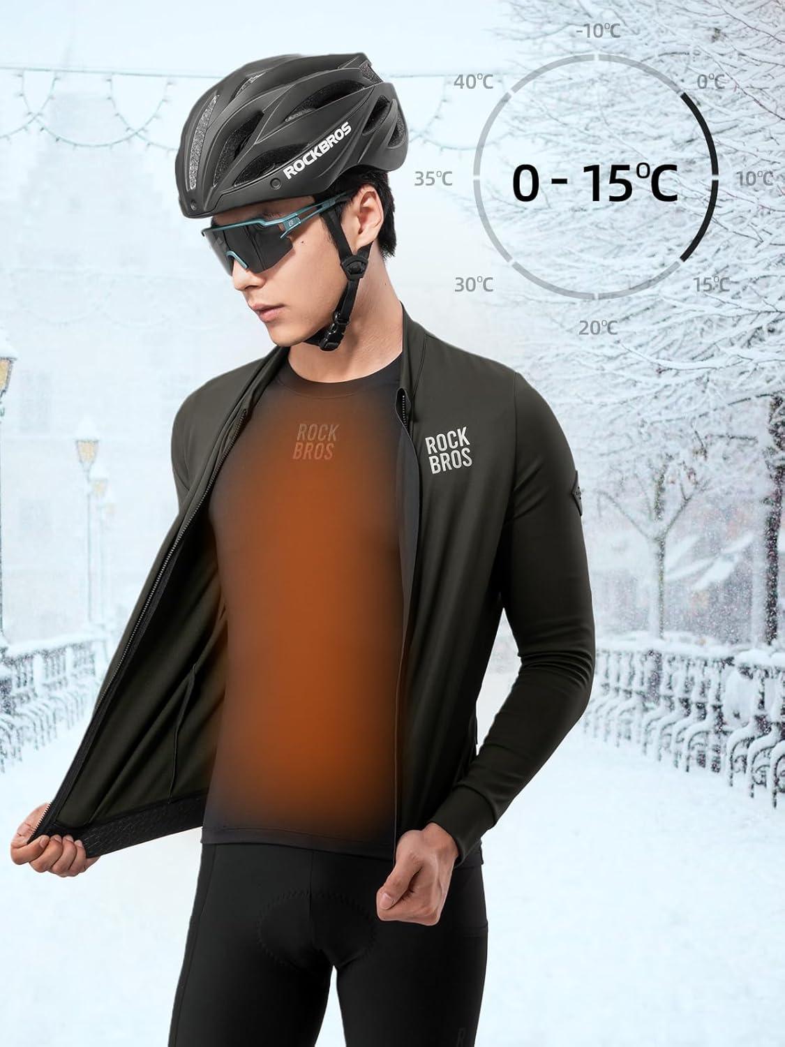 imageROCKBROS Cycling Thermal Long Sleeve Shirts Men Wicking Compression Fleece Undershirt Base Layer for Ski Workout