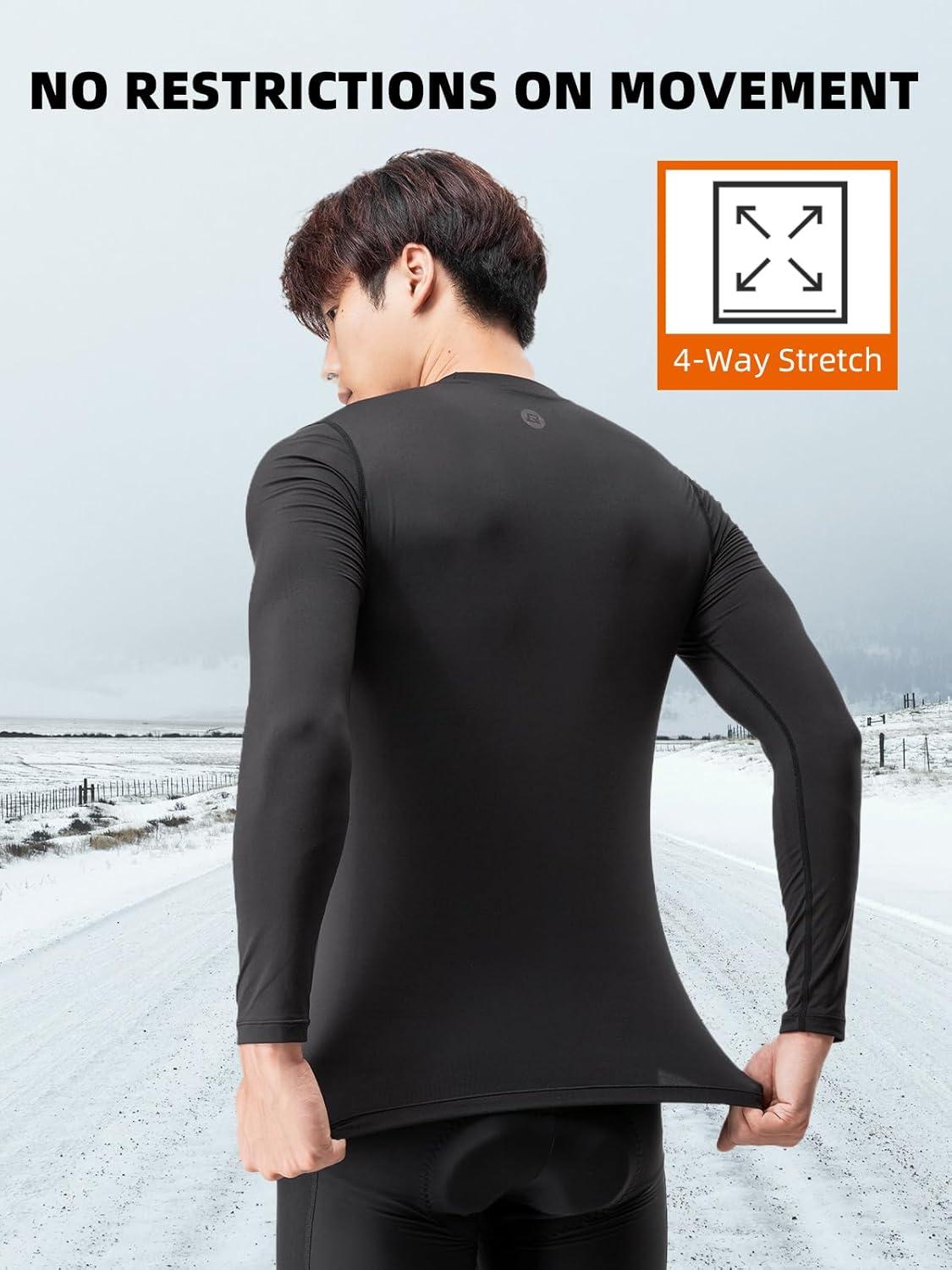 imageROCKBROS Cycling Thermal Long Sleeve Shirts Men Wicking Compression Fleece Undershirt Base Layer for Ski Workout