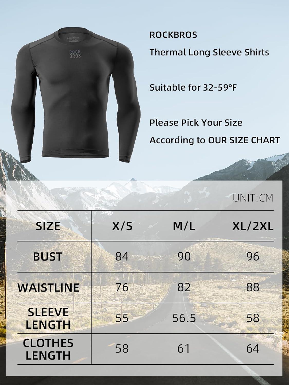 imageROCKBROS Cycling Thermal Long Sleeve Shirts Men Wicking Compression Fleece Undershirt Base Layer for Ski Workout