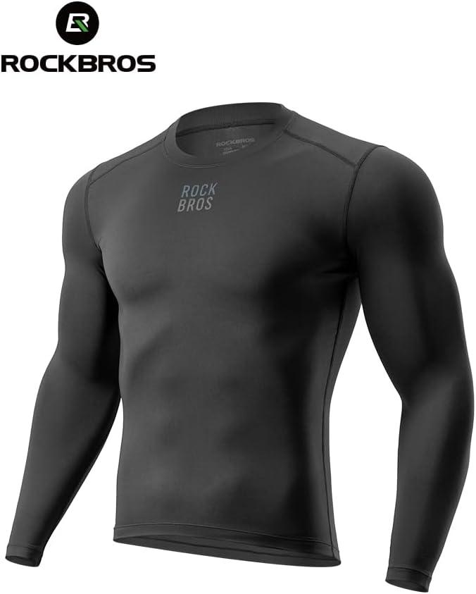 imageROCKBROS Cycling Thermal Long Sleeve Shirts Men Wicking Compression Fleece Undershirt Base Layer for Ski Workout