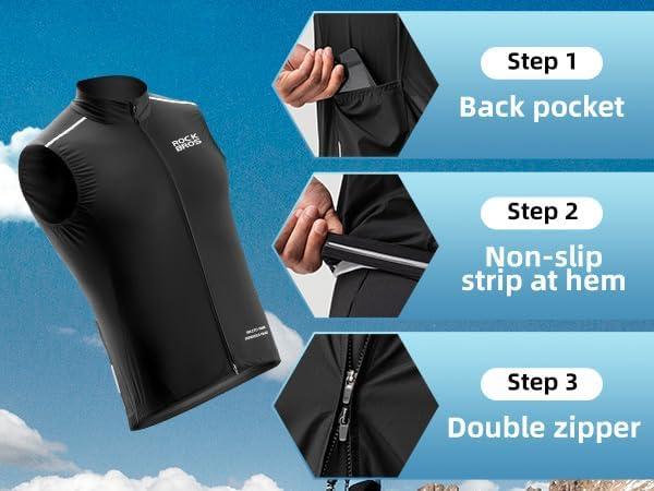imageROCKBROS Cycling Vest Windproof Breathable Bike Vest Men Sleeveless Lightweight Windbreaker with Pockets