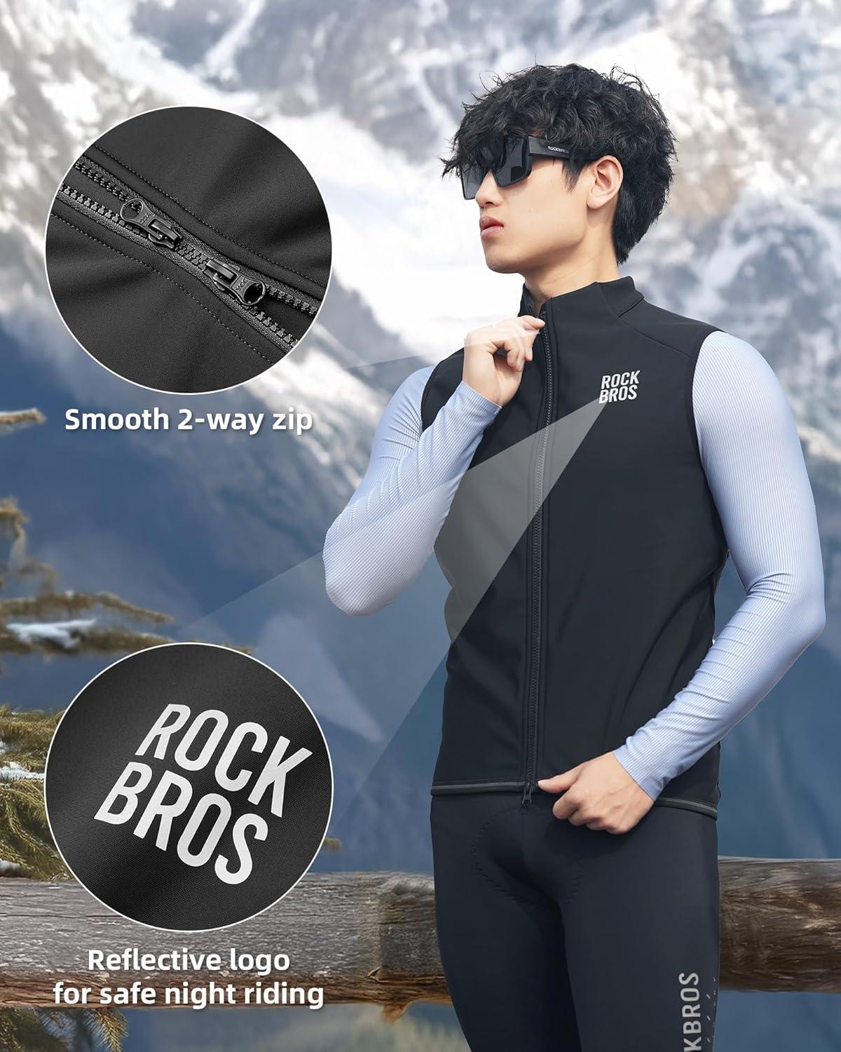 imageROCKBROS Cycling Vest for Men Women Windproof Sleeveless Thermal Bike Vest Lightweight Shell Stretch Jacket for Running