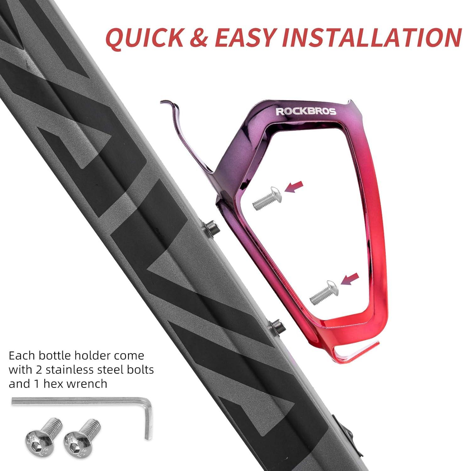 imageROCKBROS Durable Aluminum Water Bottle Holder Bike Bottle Holder with Electroplating amp Integrated Molding Lightweight for Bicycle MTB RoadMountain Bikesblackred