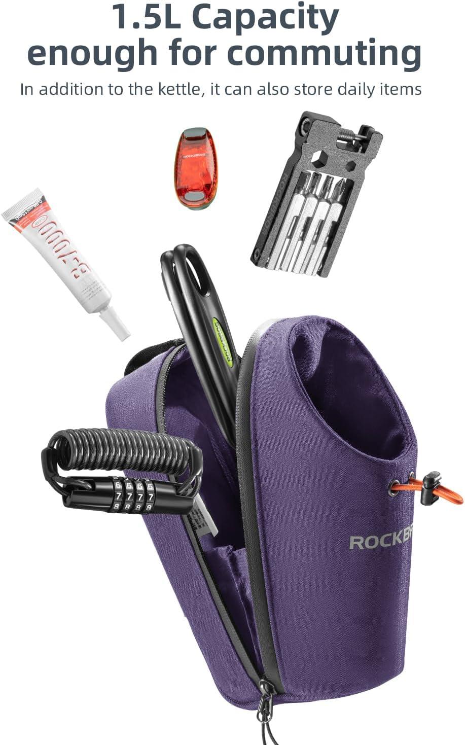 imageROCKBROS Electric Scooter Bag Bike Frame Bag Bicycle Water Bottle Bag 15L Large Capacity Quick Installation for Mountain Bikes EScooters and Folding BikesPurple