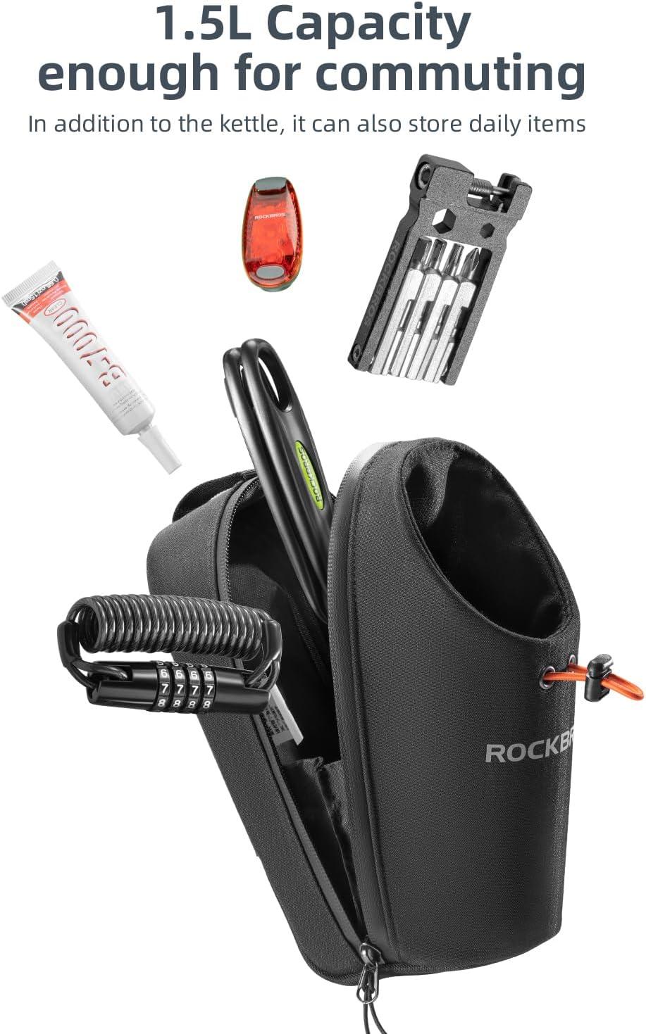 imageROCKBROS Electric Scooter Bag Bike Frame Bag Bicycle Water Bottle Bag 15L Large Capacity Quick Installation for Mountain Bikes EScooters and Folding BikesBlack