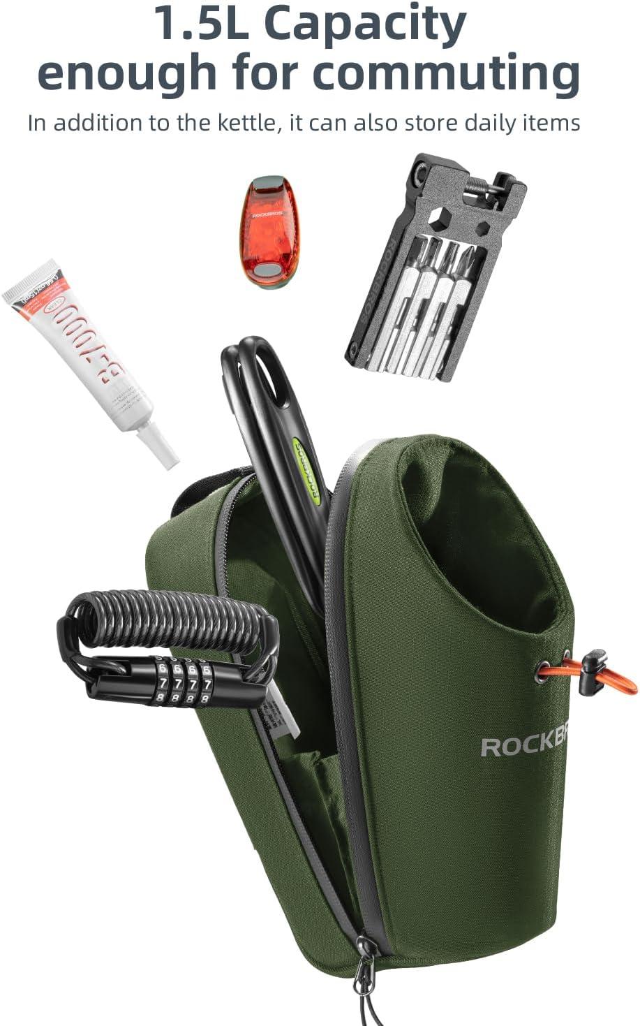 imageROCKBROS Electric Scooter Bag Bike Frame Bag Bicycle Water Bottle Bag 15L Large Capacity Quick Installation for Mountain Bikes EScooters and Folding BikesGreen