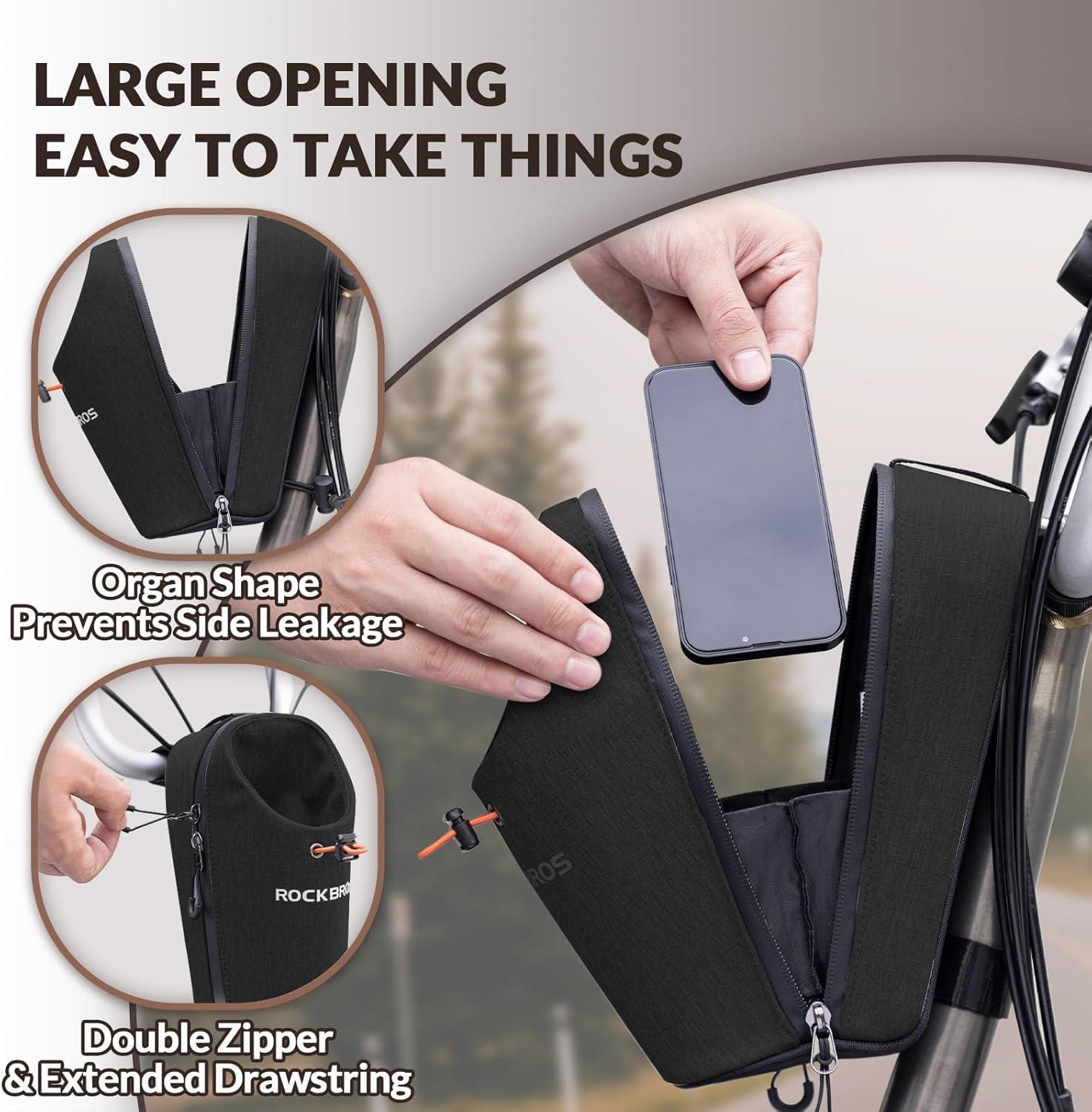 imageROCKBROS Electric Scooter Bag Bike Frame Bag Bicycle Water Bottle Bag 15L Large Capacity Quick Installation for Mountain Bikes EScooters and Folding BikesBlack
