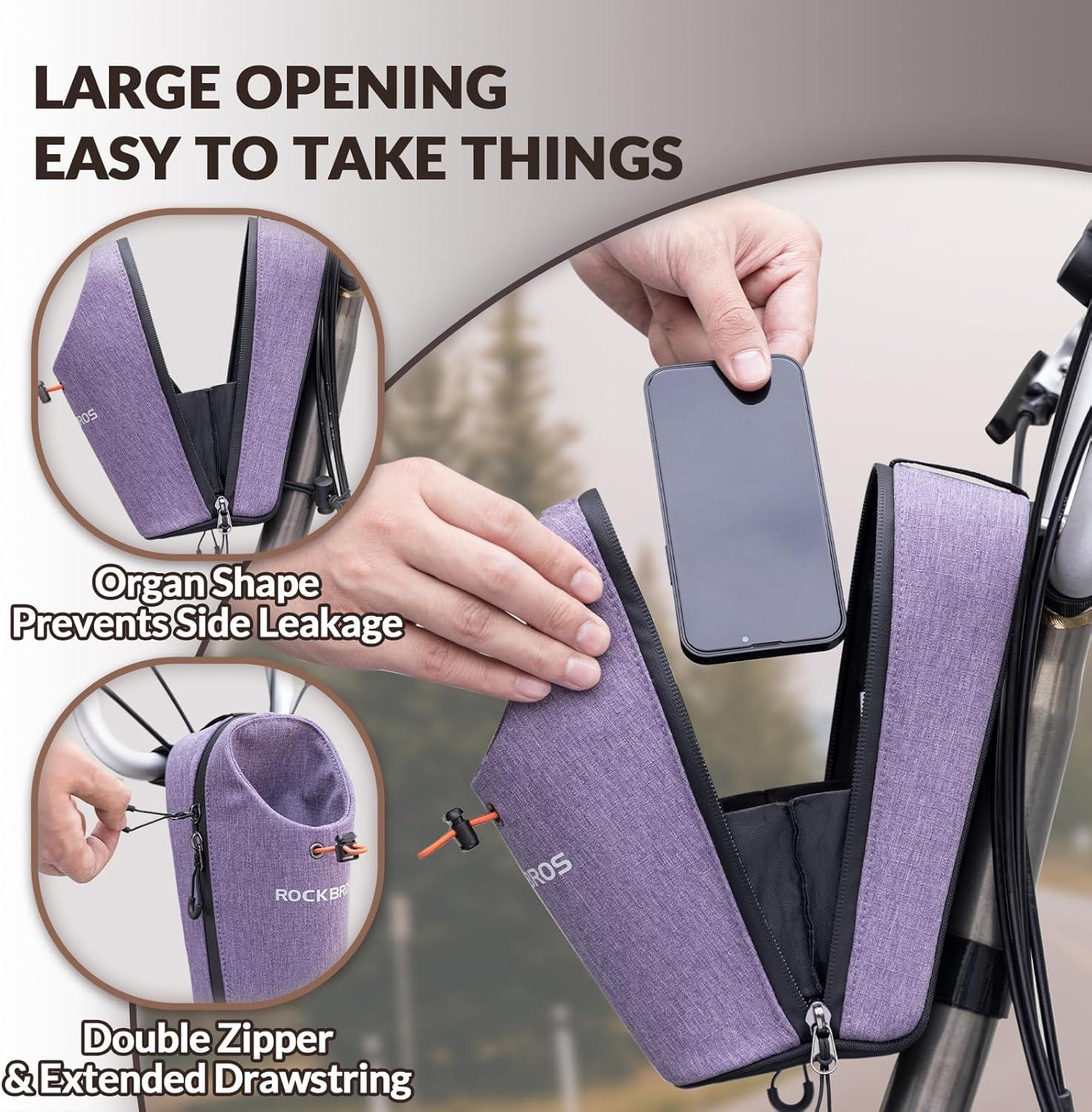 imageROCKBROS Electric Scooter Bag Bike Frame Bag Bicycle Water Bottle Bag 15L Large Capacity Quick Installation for Mountain Bikes EScooters and Folding BikesPurple