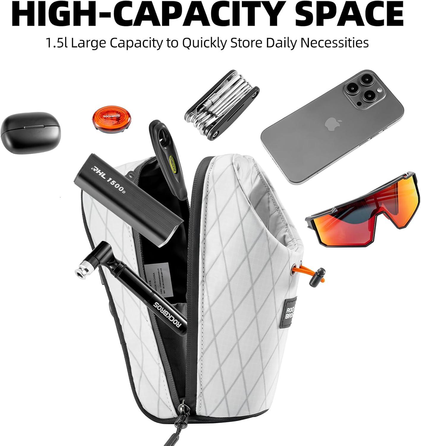imageROCKBROS Electric Scooter Bag Bike Handlebar Bag with External Water Bottle Holder Proprietary Magnetic Snap 15L Storage Bag for Electric Scooters Ebike and Folding Bicycles BlackWhite