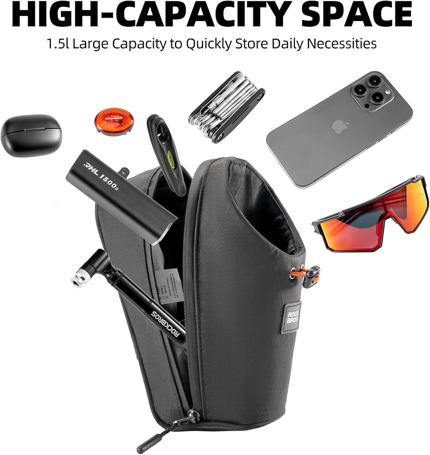 imageROCKBROS Electric Scooter Bag Bike Handlebar Bag with External Water Bottle Holder Proprietary Magnetic Snap 15L Storage Bag for Electric Scooters Ebike and Folding Bicycles BlackBlack