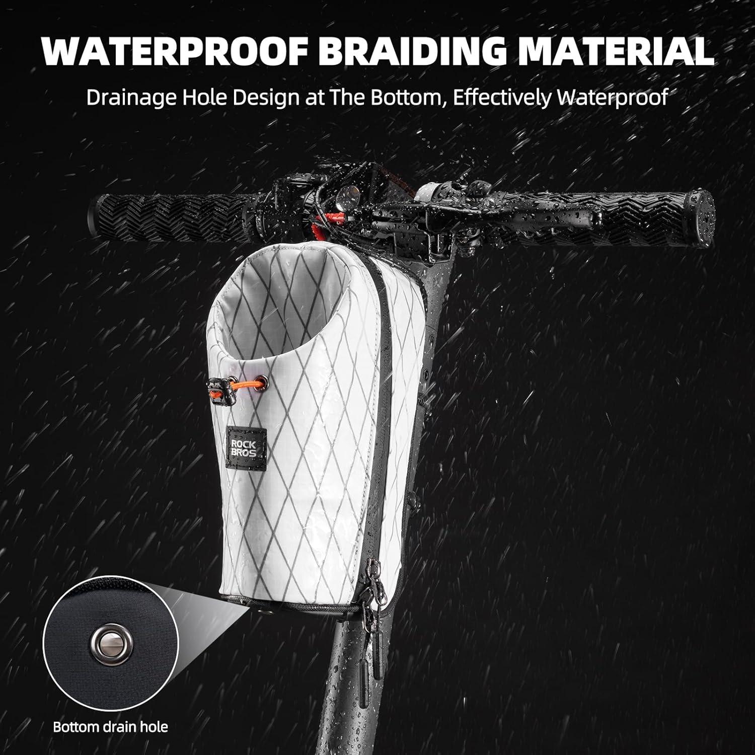imageROCKBROS Electric Scooter Bag Bike Handlebar Bag with External Water Bottle Holder Proprietary Magnetic Snap 15L Storage Bag for Electric Scooters Ebike and Folding Bicycles BlackWhite