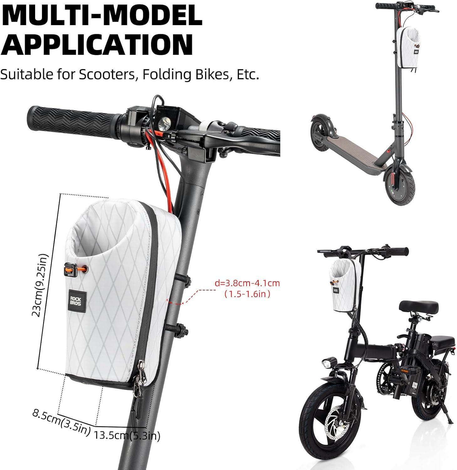 imageROCKBROS Electric Scooter Bag Bike Handlebar Bag with External Water Bottle Holder Proprietary Magnetic Snap 15L Storage Bag for Electric Scooters Ebike and Folding Bicycles BlackWhite