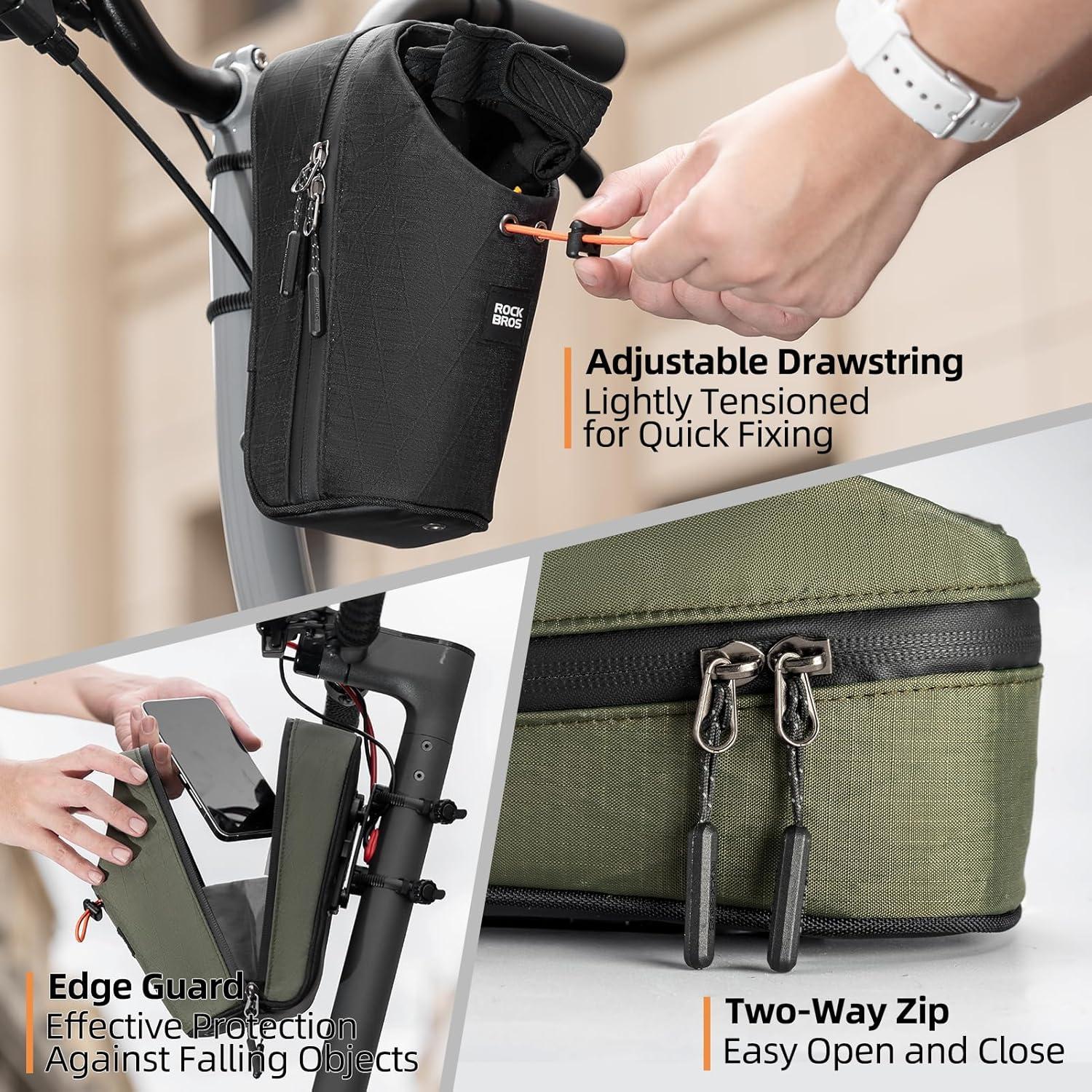 imageROCKBROS Electric Scooter Bag Bike Handlebar Bag with External Water Bottle Holder Proprietary Magnetic Snap 15L Storage Bag for Electric Scooters Ebike and Folding Bicycles BlackBlack