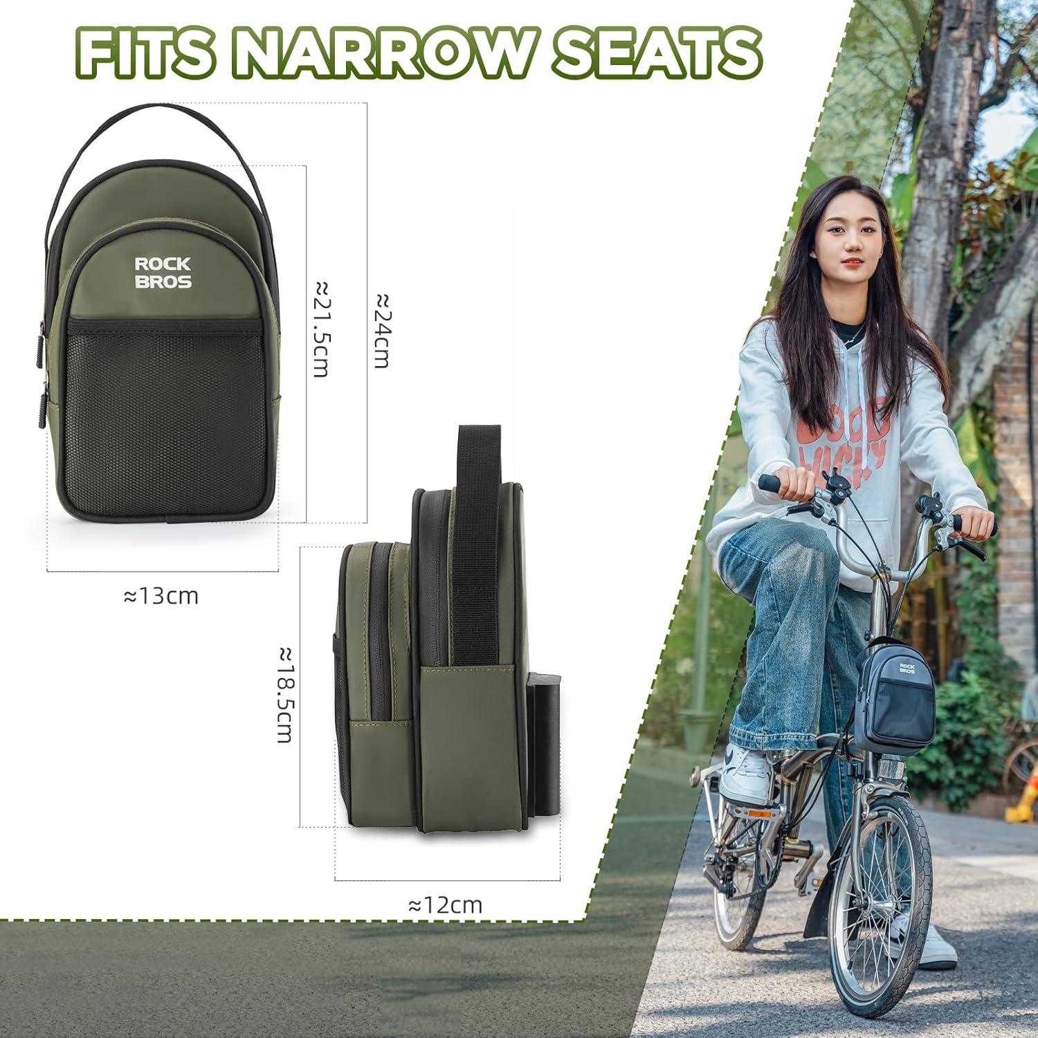 imageROCKBROS Folding Bike Handlebar Bag Bicycle Front Frame Bag Waterproof Cycling Accessories Pouch Largecapacity storage with adapter for Folding BicycleGreen