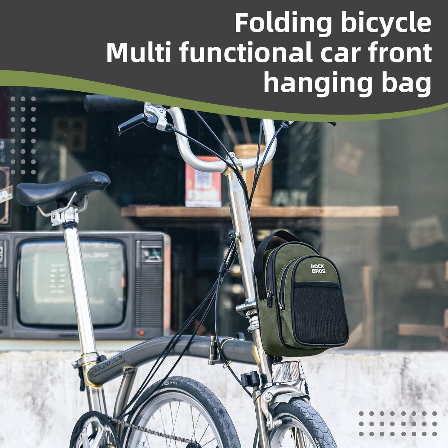 imageROCKBROS Folding Bike Handlebar Bag Bicycle Front Frame Bag Waterproof Cycling Accessories Pouch Largecapacity storage with adapter for Folding BicycleGreen