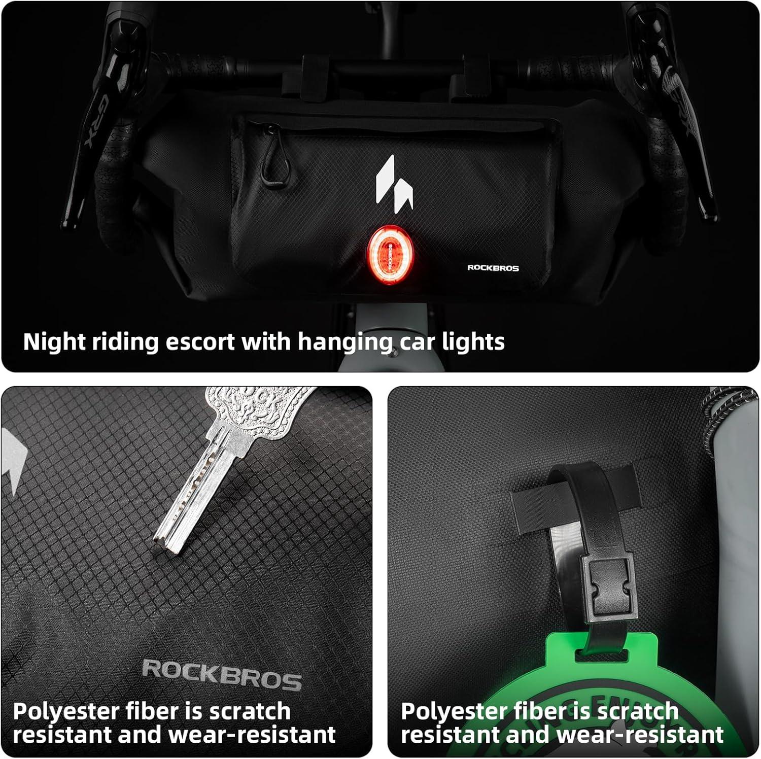 imageROCKBROS Handlebar Bag Waterproof with Adjustable Capacity Up to 8LFront Storage Pouch Bag with Waterproof Zipper AntiDisplacement DoubleSide Open Compatible for Road Mountain Bike Cycling Travel