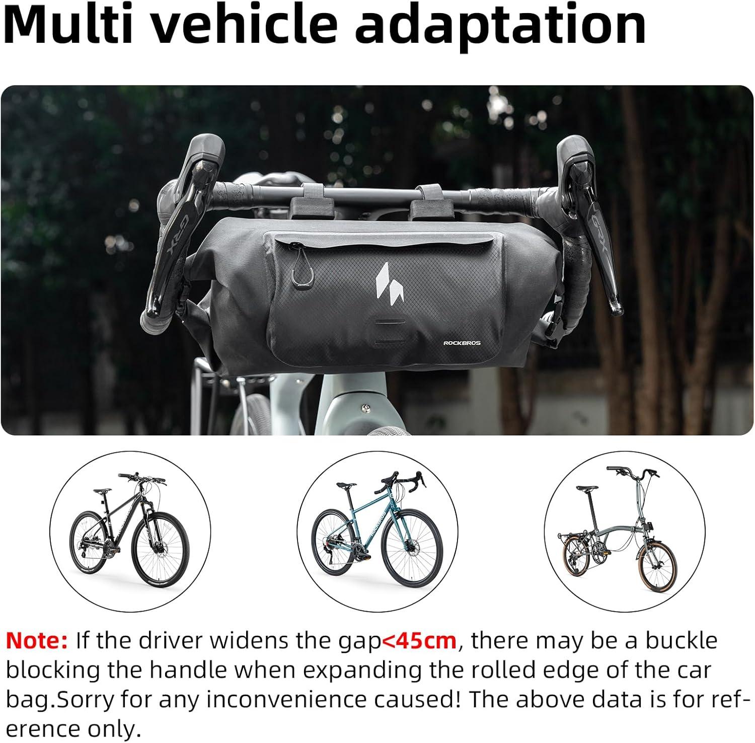 imageROCKBROS Handlebar Bag Waterproof with Adjustable Capacity Up to 8LFront Storage Pouch Bag with Waterproof Zipper AntiDisplacement DoubleSide Open Compatible for Road Mountain Bike Cycling Travel