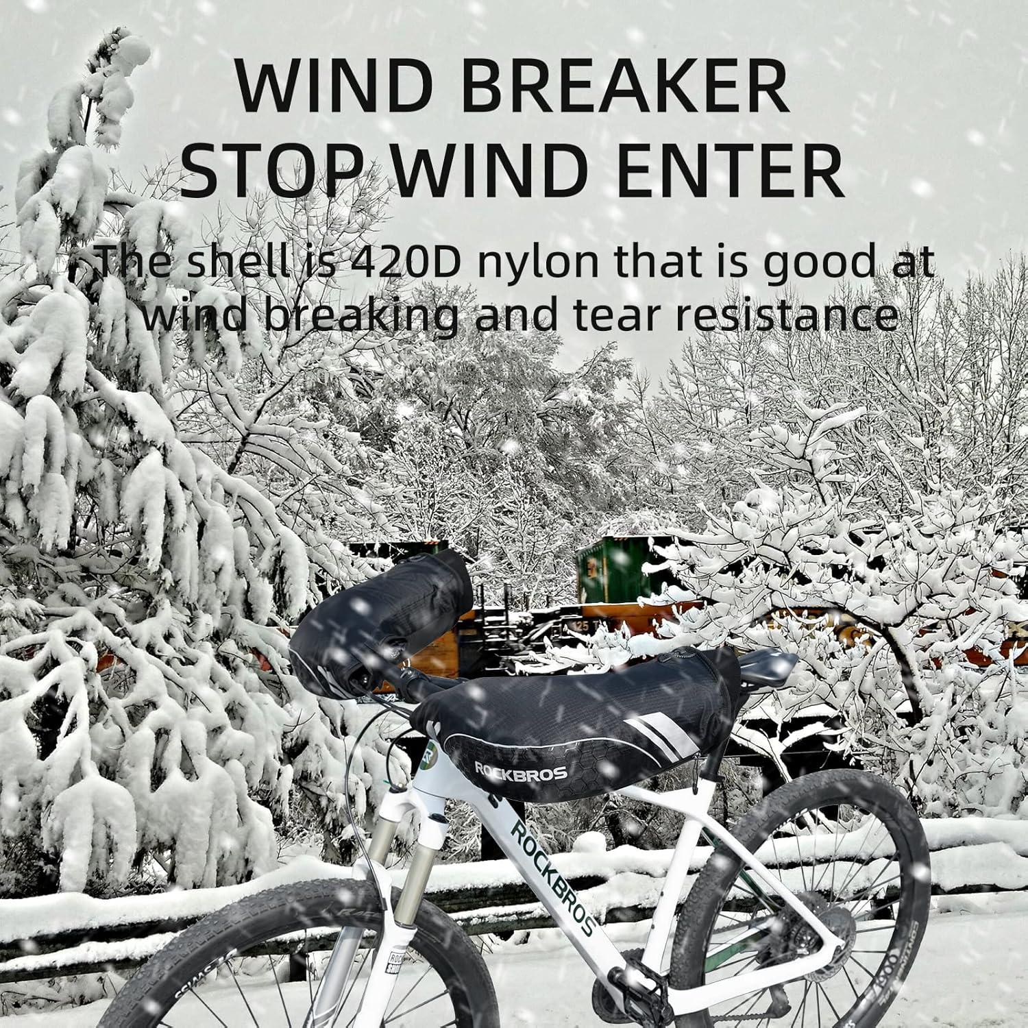 imageROCKBROS Handlebar Covers Mountain Bike Bicycle Handlebar Warmers Cold Weather Bike Pogies Windproof Thinsulate Thermal Winter Handlebar Gloves for Mountain Bikes ATV Snow Mobile Motorcycles