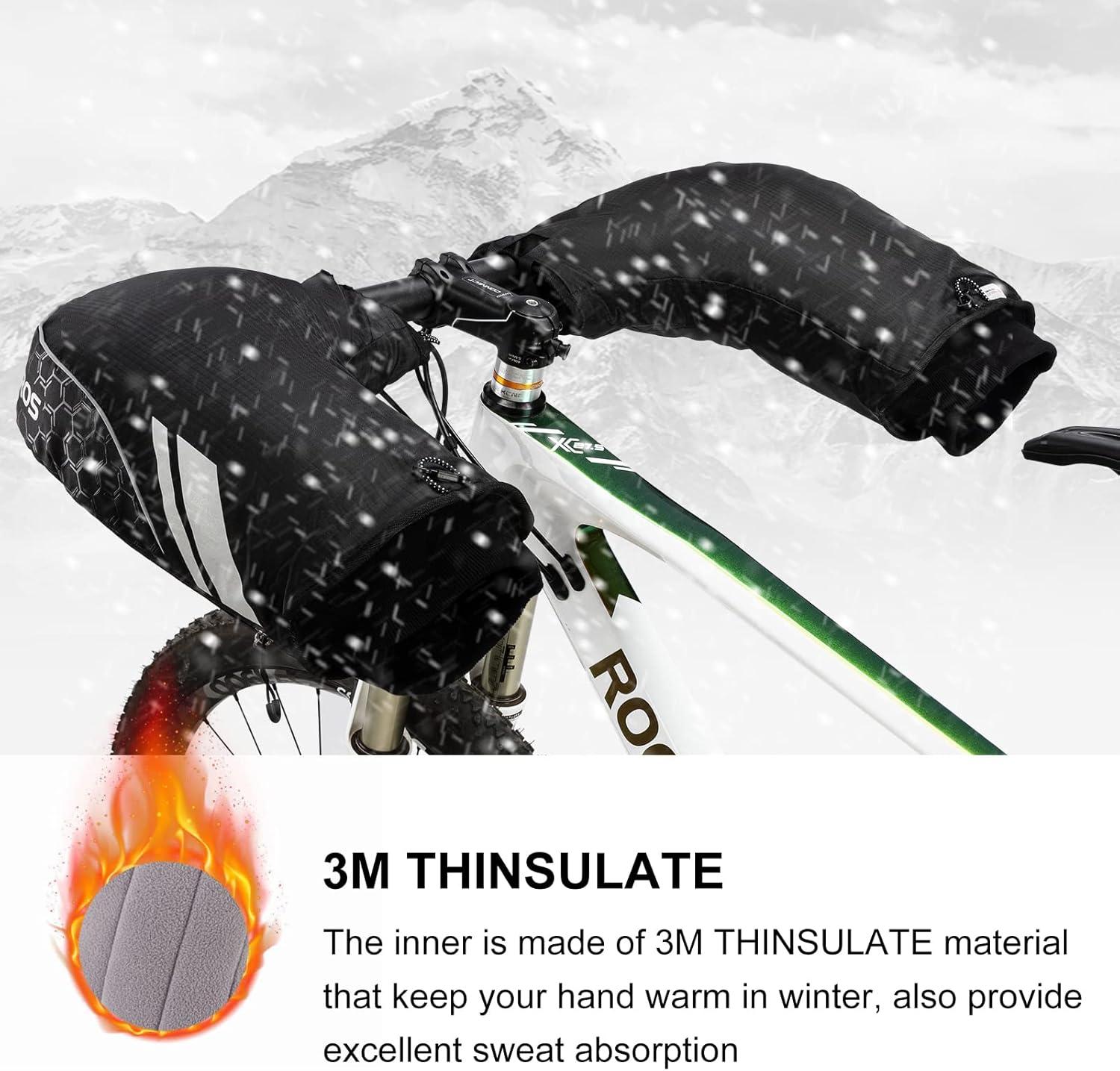 imageROCKBROS Handlebar Covers Mountain Bike Bicycle Handlebar Warmers Cold Weather Bike Pogies Windproof Thinsulate Thermal Winter Handlebar Gloves for Mountain Bikes ATV Snow Mobile Motorcycles