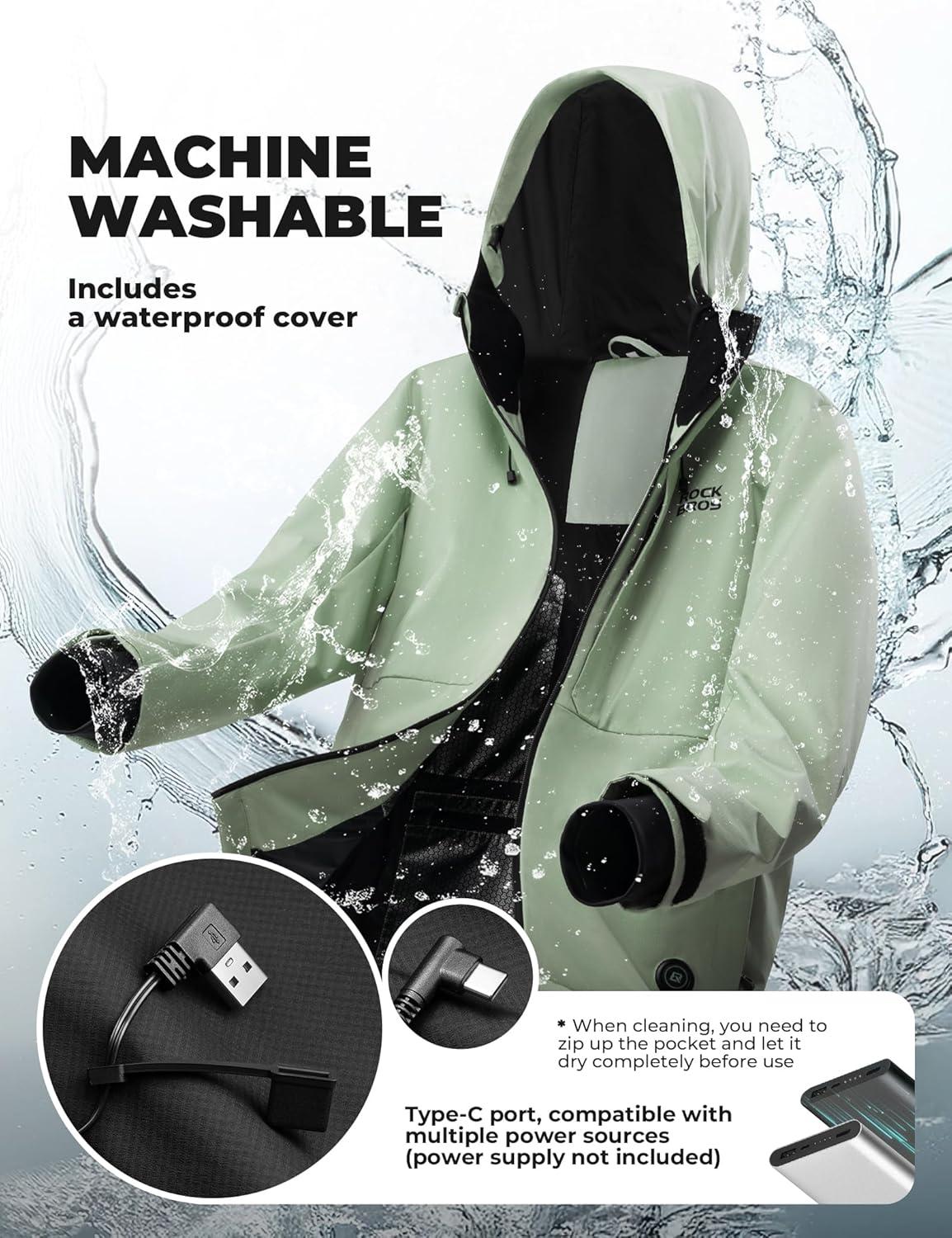 imageROCKBROS Heated Jacket for Men with Hood 4 Carbon Fiber Heating Zones amp 3 Temperature Settings Waterproof WindproofBlack