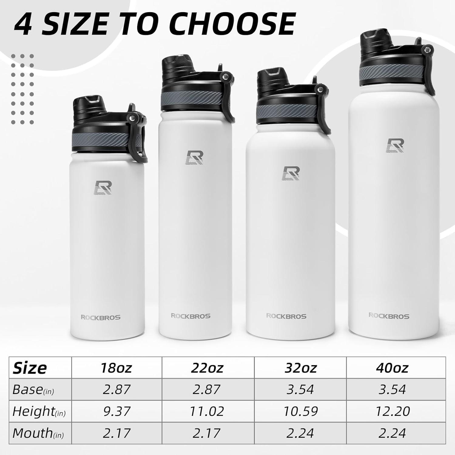 imageROCKBROS Insulated Water Bottle with Straw Stainless Steel Sports Water Cup Flask Leak Proof with Handle Keep Warm and Cold for Hiking Cycling Bike Travel School Sports GymWhite